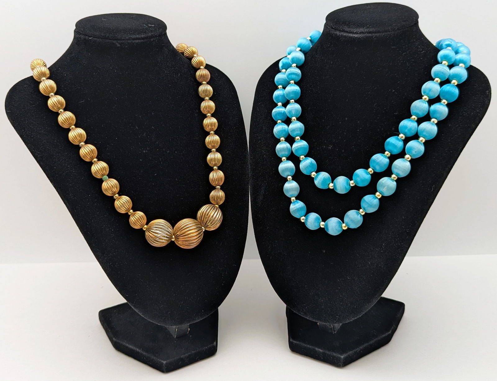 Lot of 2 Beaded Ladies Necklaces - Gold tone & Blue: Jewelry