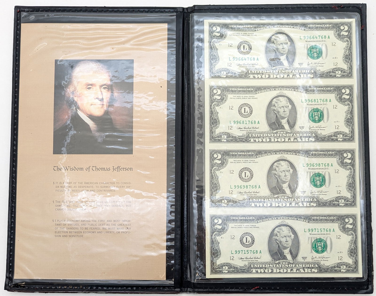 Uncut Sheet of 2003-A $2 Notes World Reserve Monetary Exchange Booklet (1 of 4)