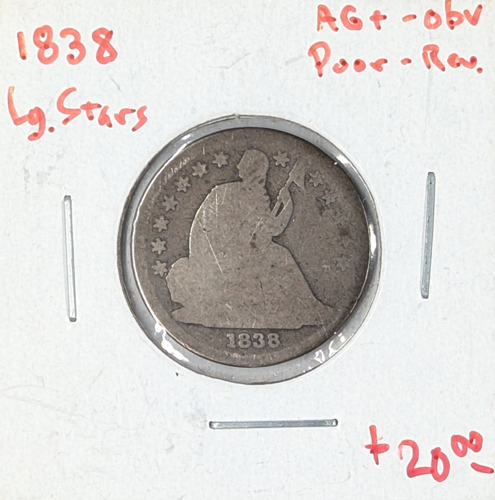RARE - 1838 Silver Seated Liberty Dime - Large Stars: Early Issue - 2nd year of Production - RARE!