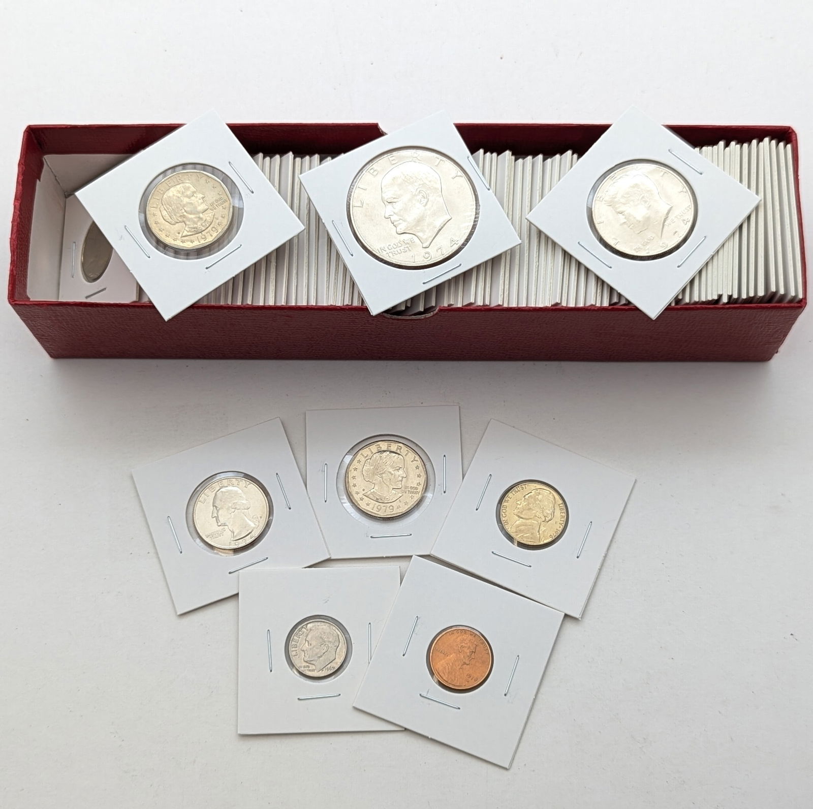 Large Lot of 80+ Flipped US Coins - Ike, Susan B, Washington Quarters, etc (1 of 3)