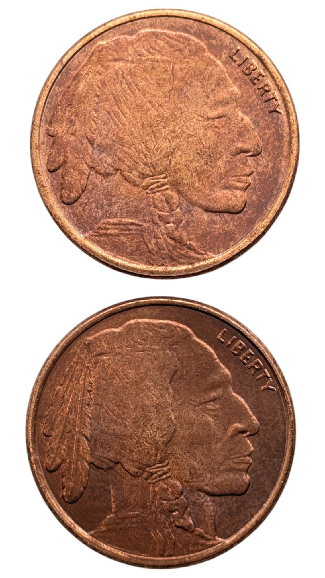 Lot of 2 - 1 Ounce Fine .999 Copper Rounds - Buffalo (1 of 2)