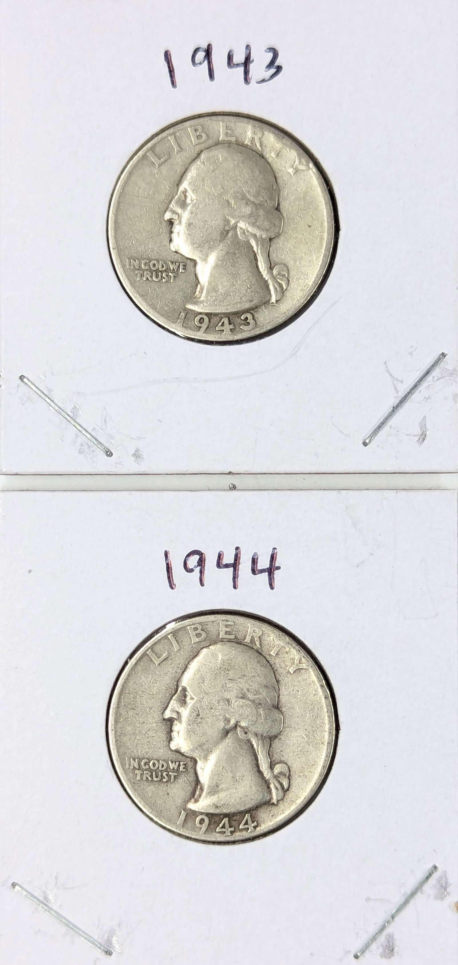 Lot of 2 Silver Washington Quarters - 1943, 1944 (1 of 2)