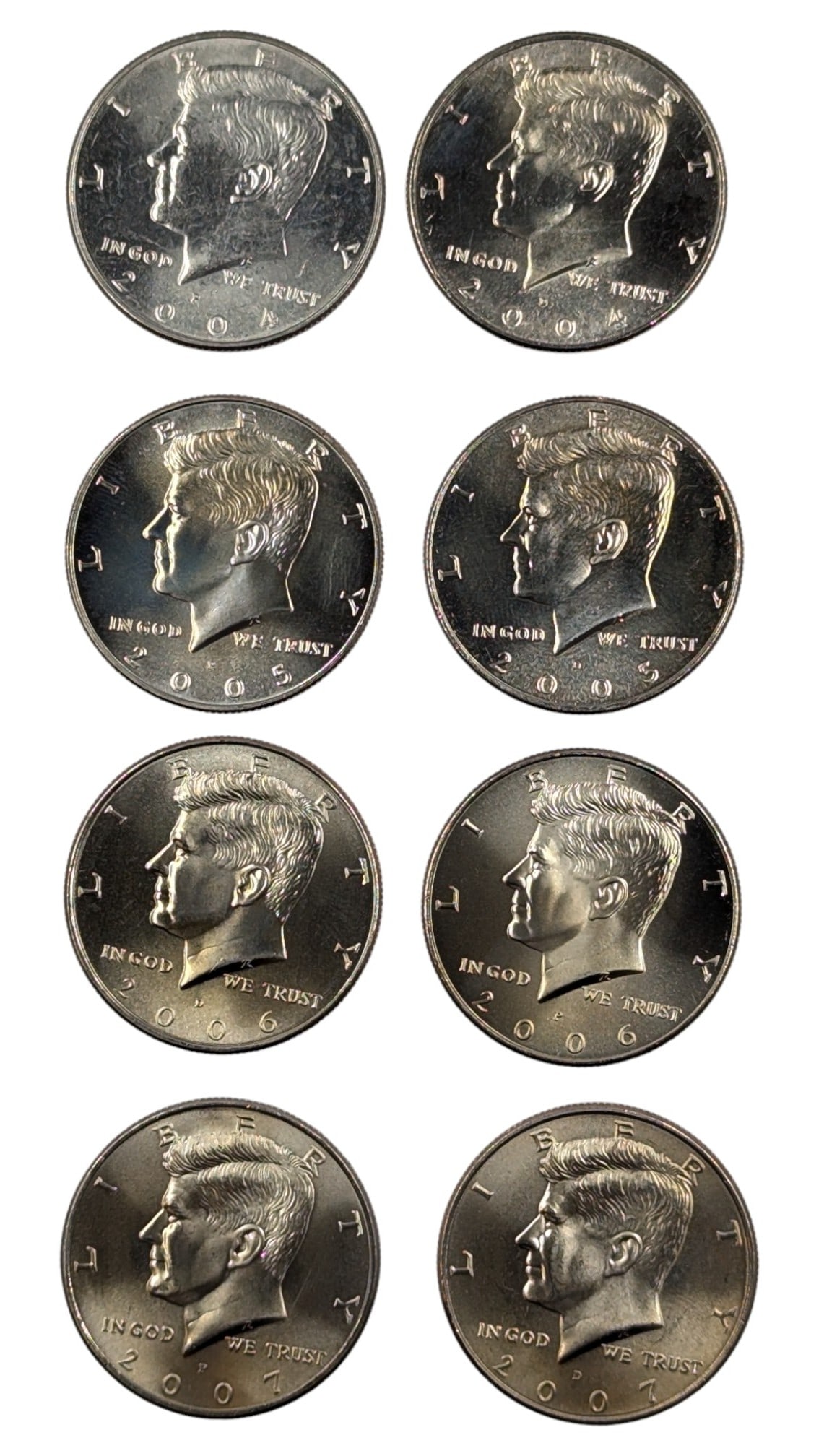 Lot of 8 John F Kennedy Half Dollars - 2004-2007 - Uncirculated (1 of 2)