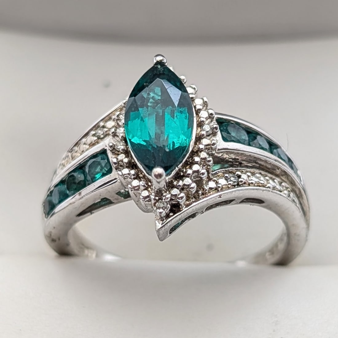 Beautiful Sterling Silver Aqua Marquise Ladies Ring (1 of 7)