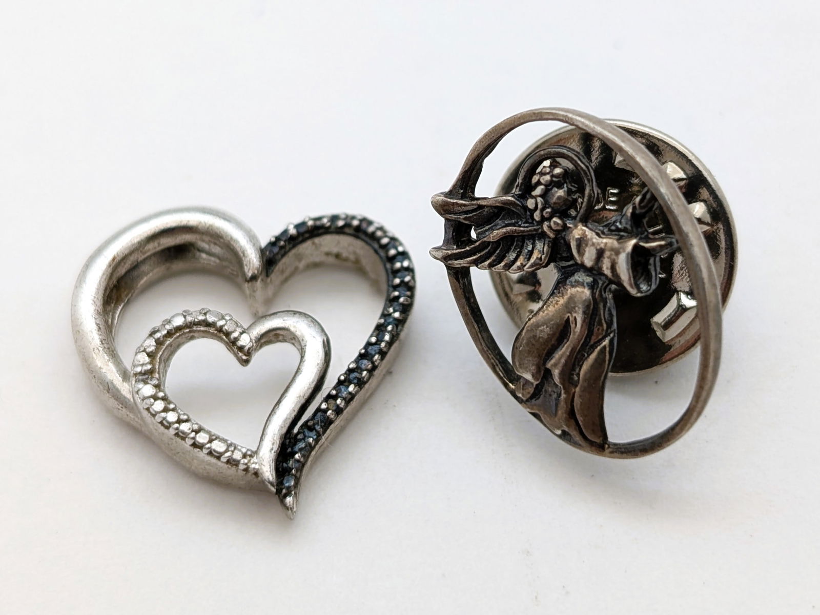 Lot of 2 Sterling Silver Accessories - Heart Pendant & Angel Pin (1 of 9)