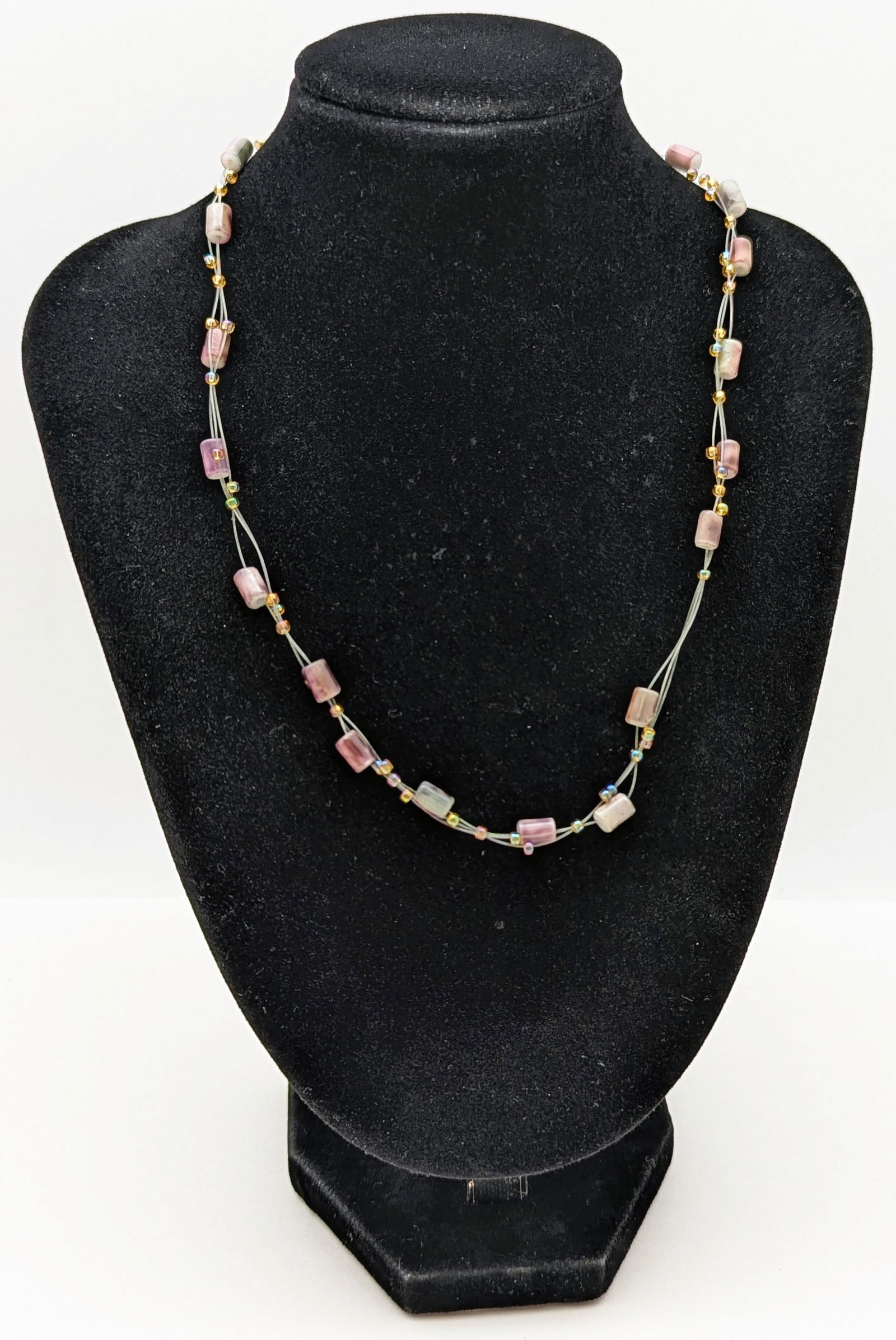 Beaded 3-Strand Ladies Necklace w/ 14K Gold filled Clasp: Length: 14in