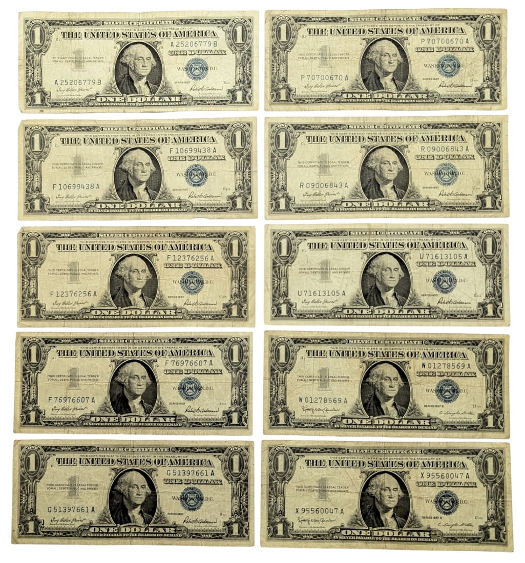 Lot of 10 - 1957 $1 Notes - Silver Certificates (1 of 2)