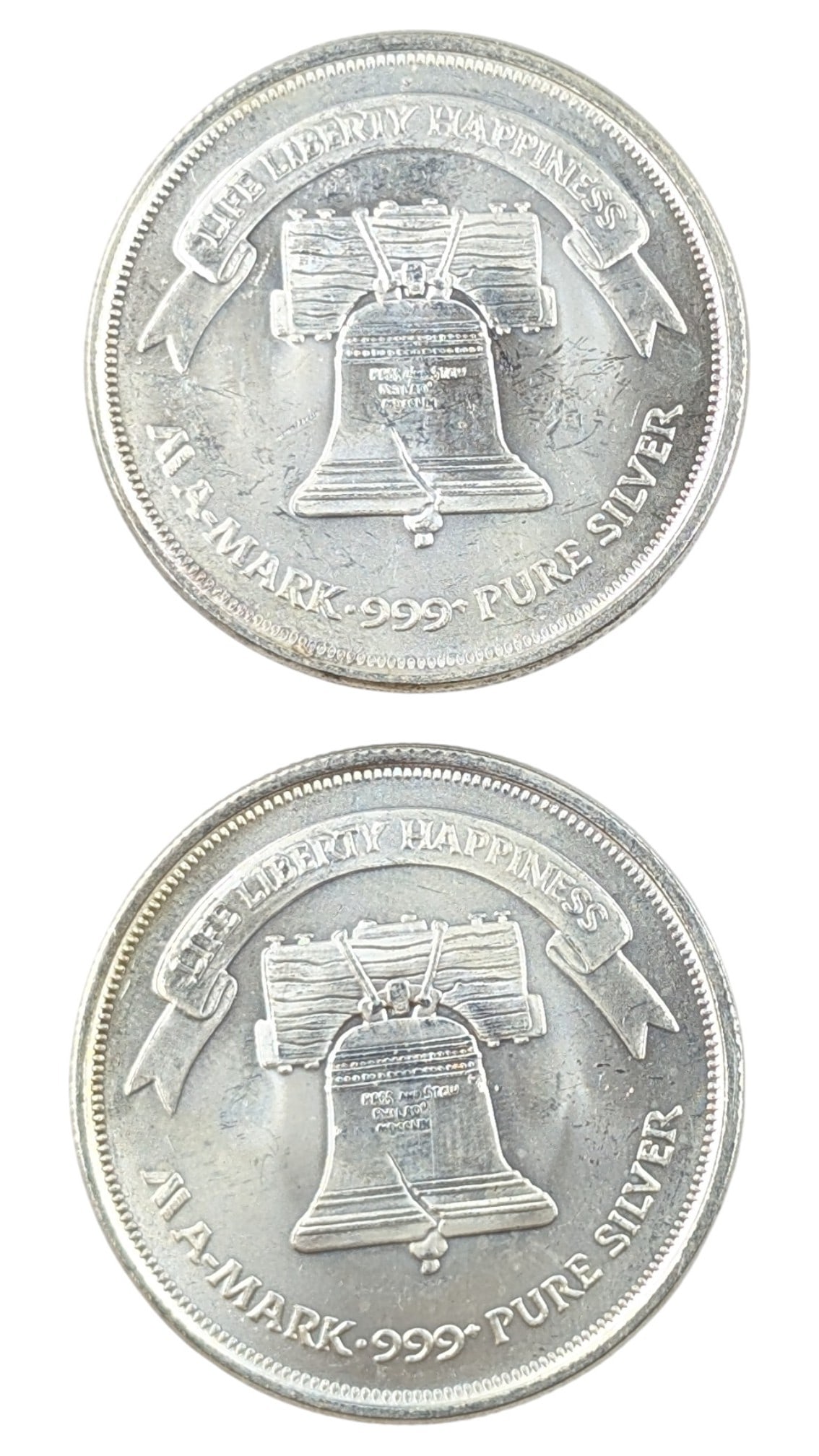 Lot of 2 - 1 Ounce (each) Fine .999 Silver Rounds - Liberty Bell: Silver