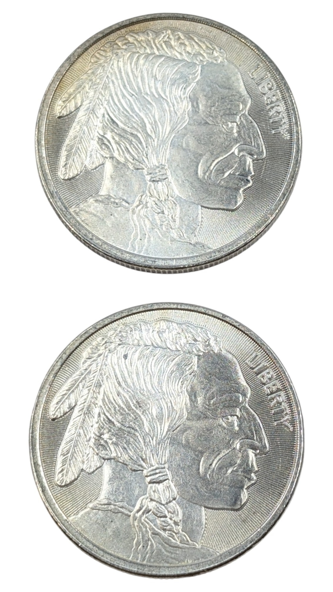 Lot of 2 - 1 Ounce (each) Fine .999 Silver Rounds - Buffalo (1 of 2)