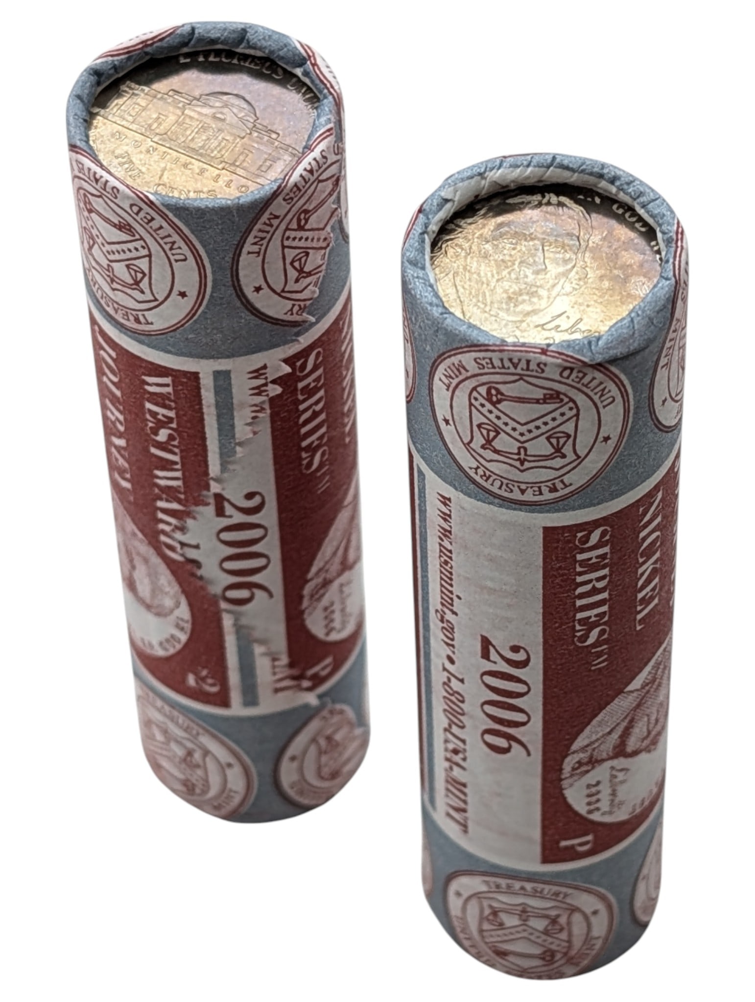 Lot of 2 Original US Mint Rolls of 40 Jefferson Nickels - Both 2006-P: Coin