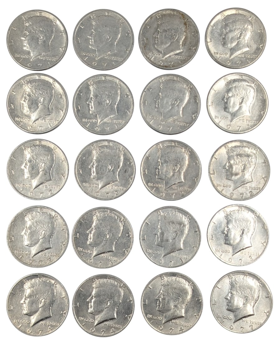 Lot of 20 John F Kennedy Half Dollars - 1971-1977: Coin