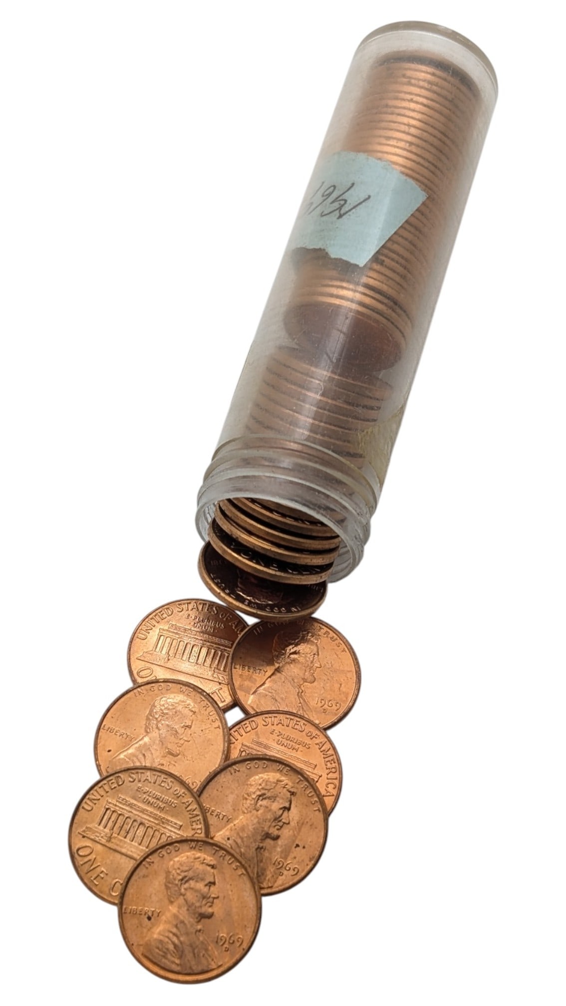 Tube of 50 1969-D Lincoln Cents - BU (1 of 4)