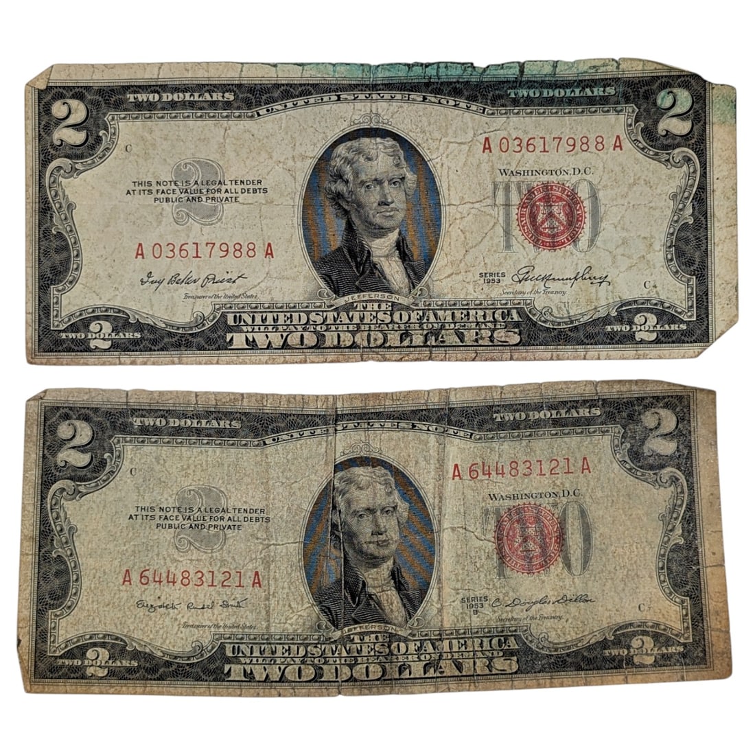 Lot of 2 - 1953 $2 Notes - Red Seals (1 of 2)
