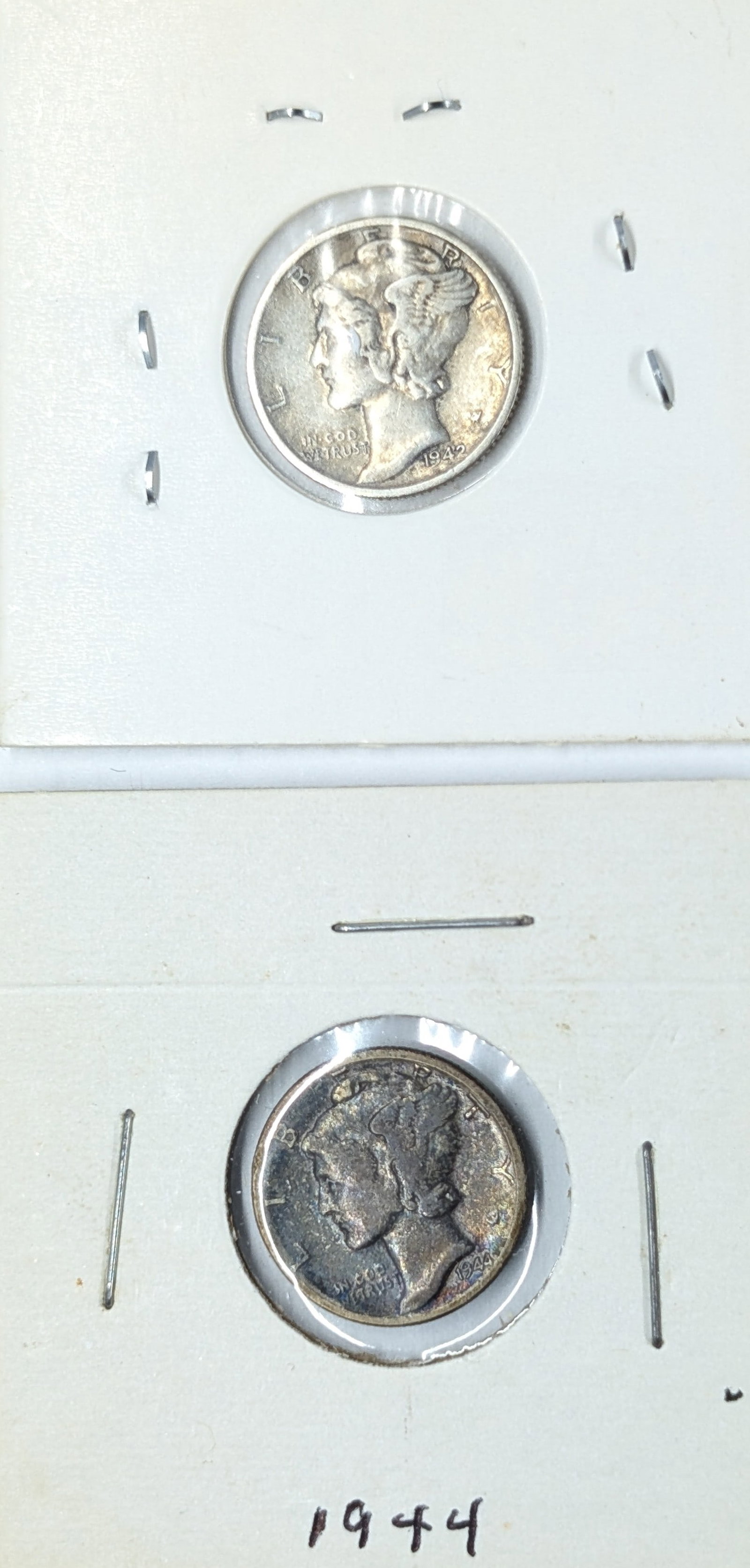 Lot of 2 Silver Mercury Dimes - 1942-S, 1944-D: Silver