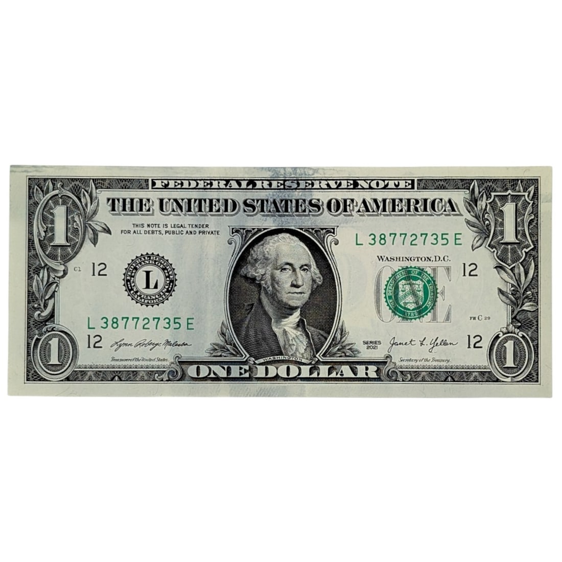 2021 $1 Note - Green Seal - Error Ink Smear: Currency
