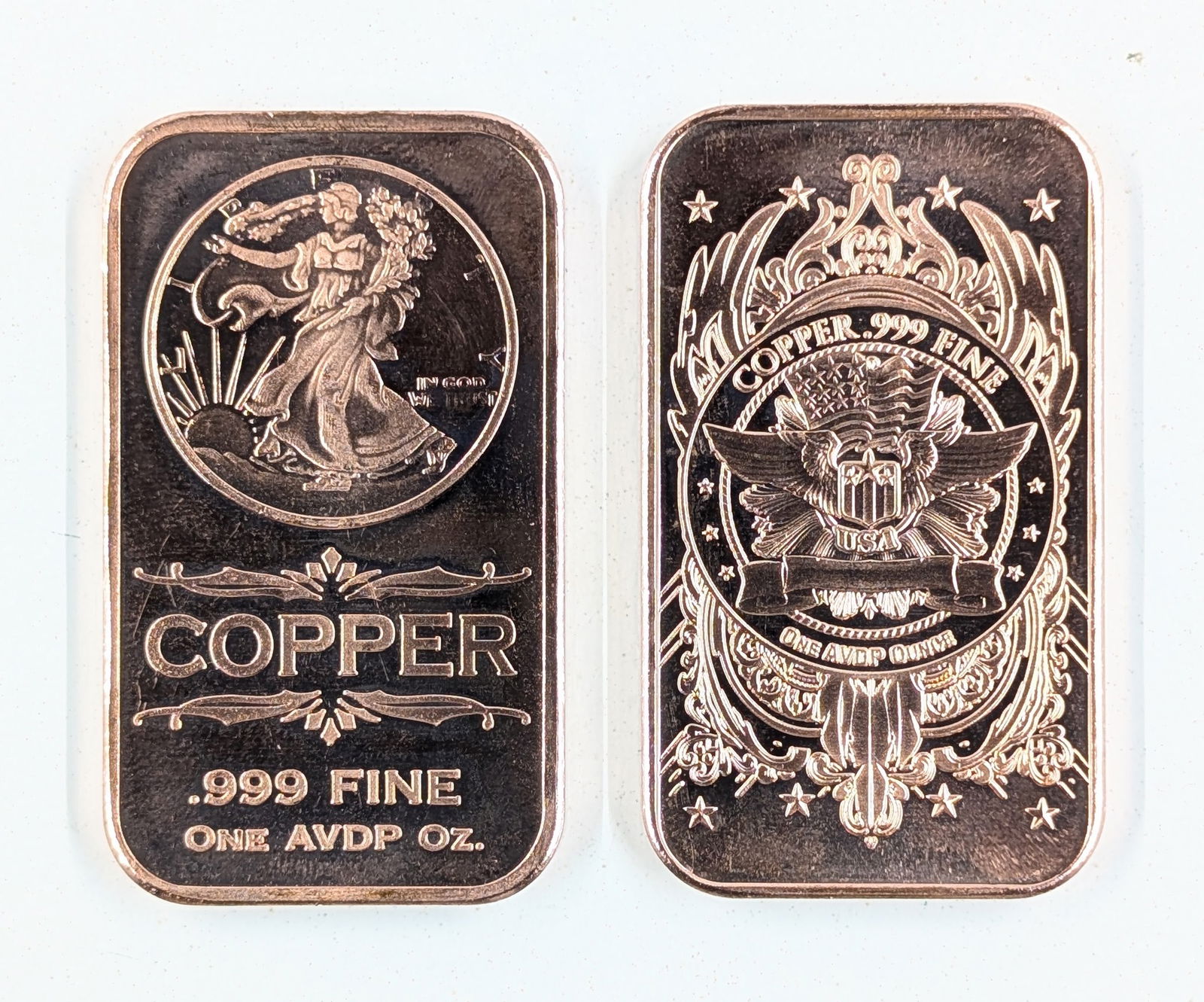 Lot of 2 - 1 Ounce Fine .999 Copper Bars - USA: Copper