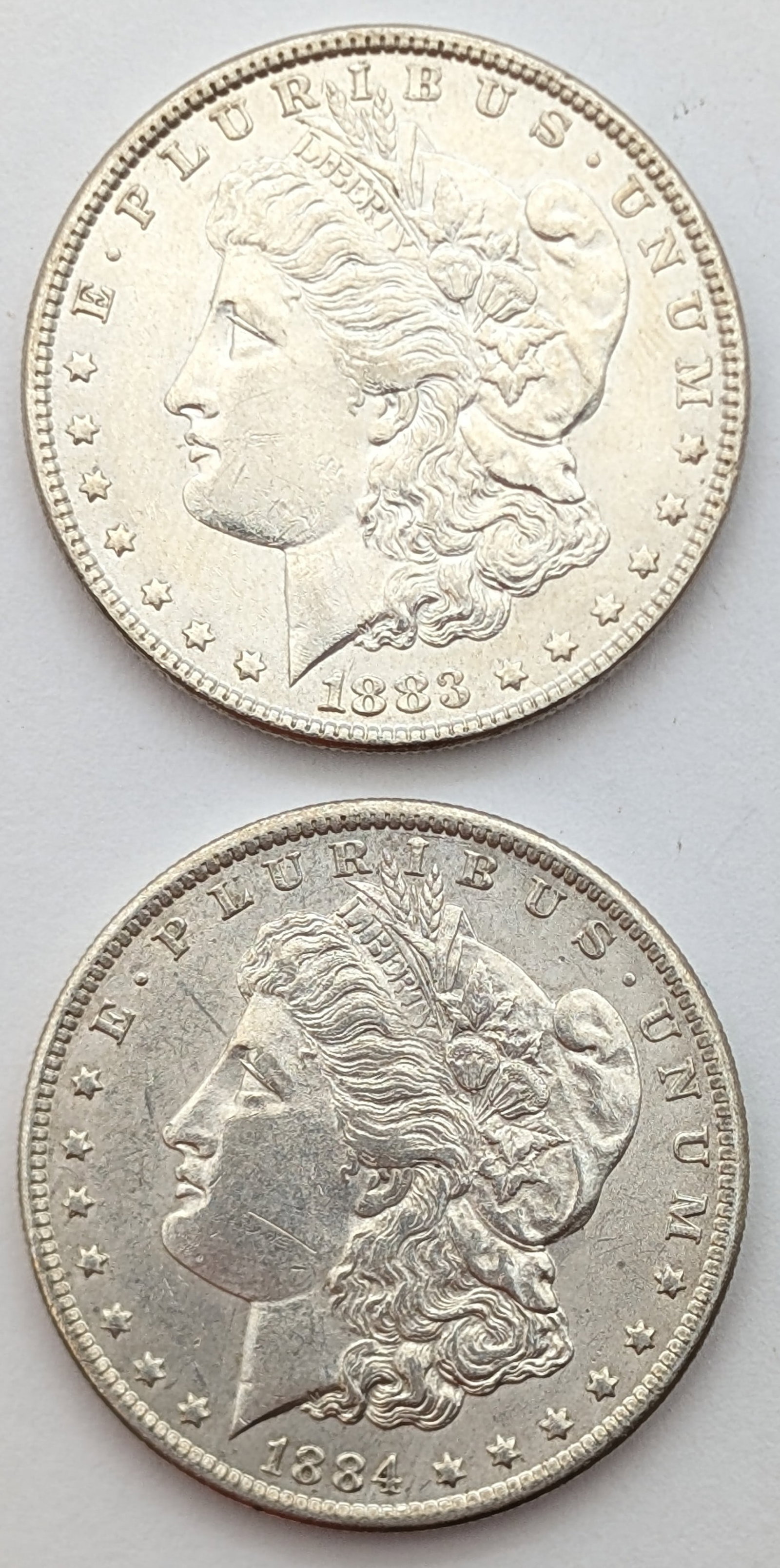 Lot of 2 Morgan Silver Dollars - 1883, 1884-O: Silver