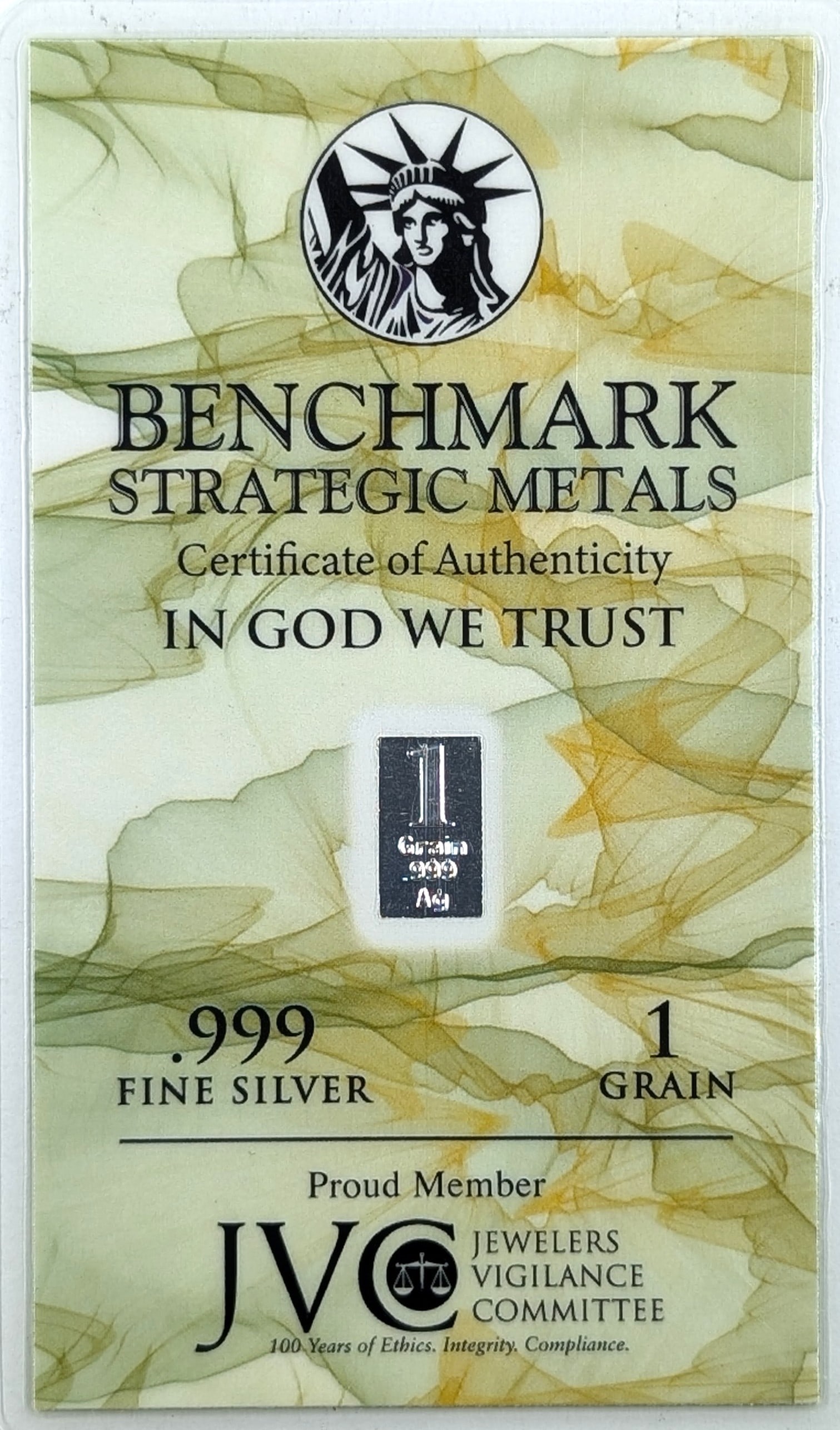 1 Grain .999 Silver Bar - Benchmark Strategic Metals: Silver