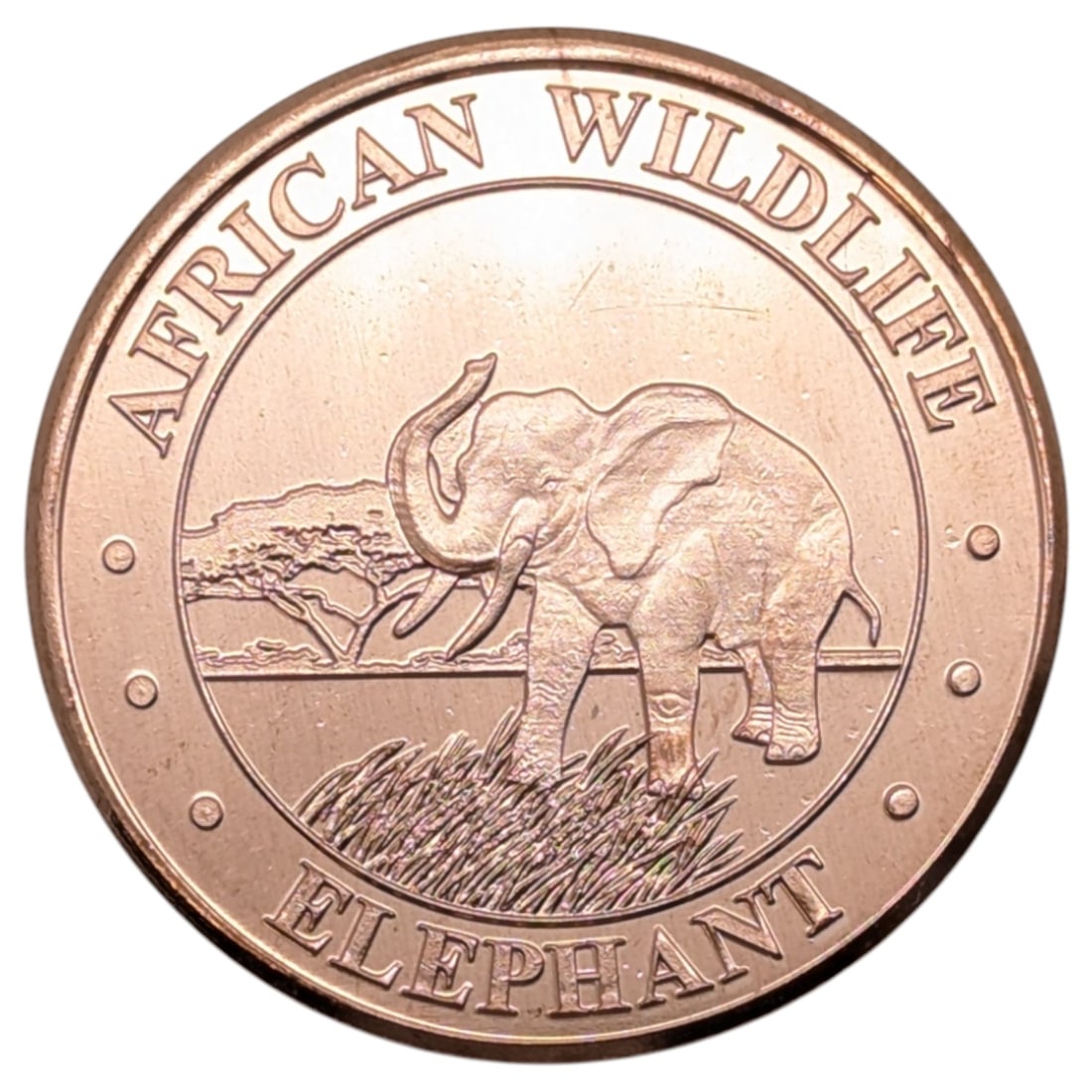 1 Ounce Fine .999 Copper Round - African Elephant: Copper