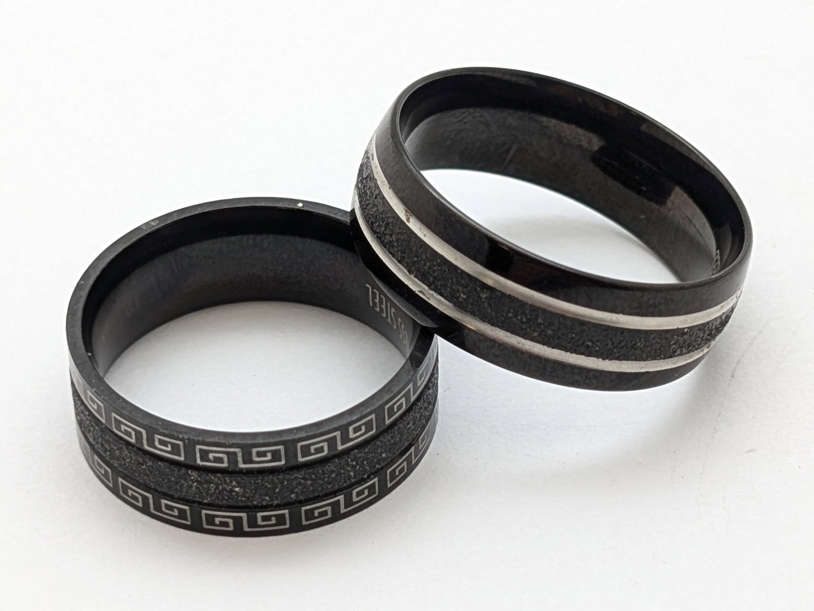 Lot of 2 Stainless Steel Charcoal Men's Rings: Left Size: 8.75 Right Size: 11.5