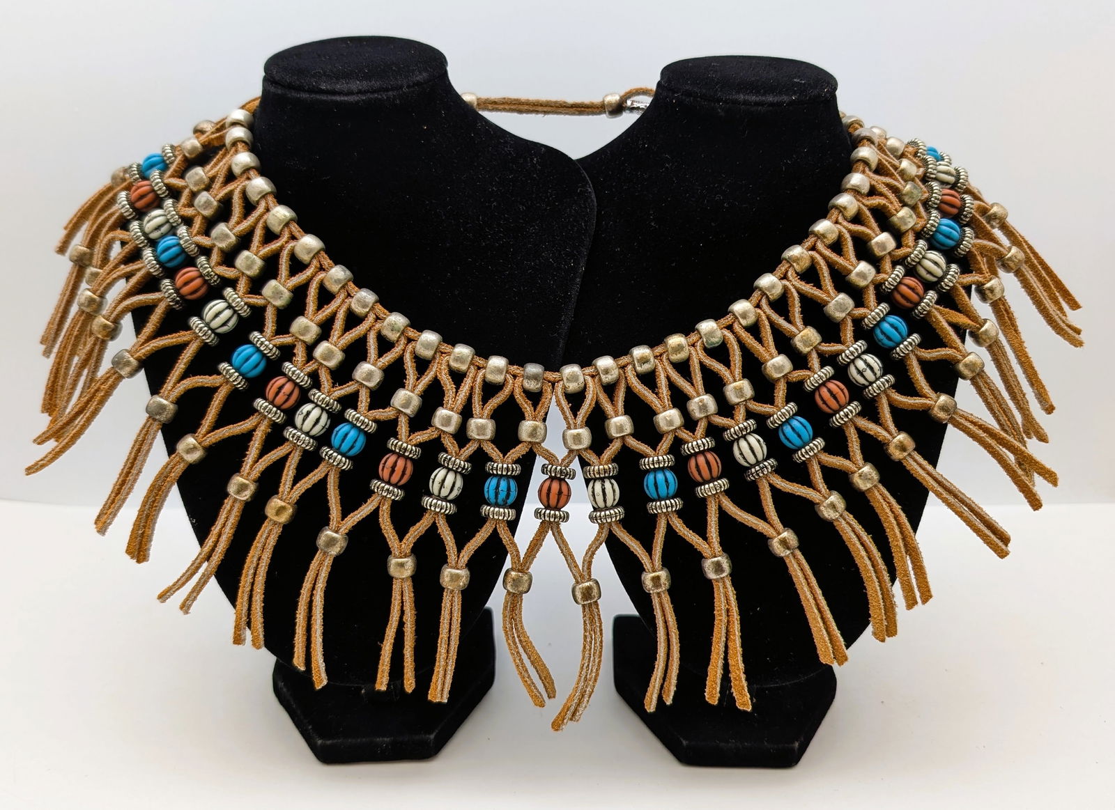 Leather & Beaded Fringe Bib Ladies Necklace (1 of 5)