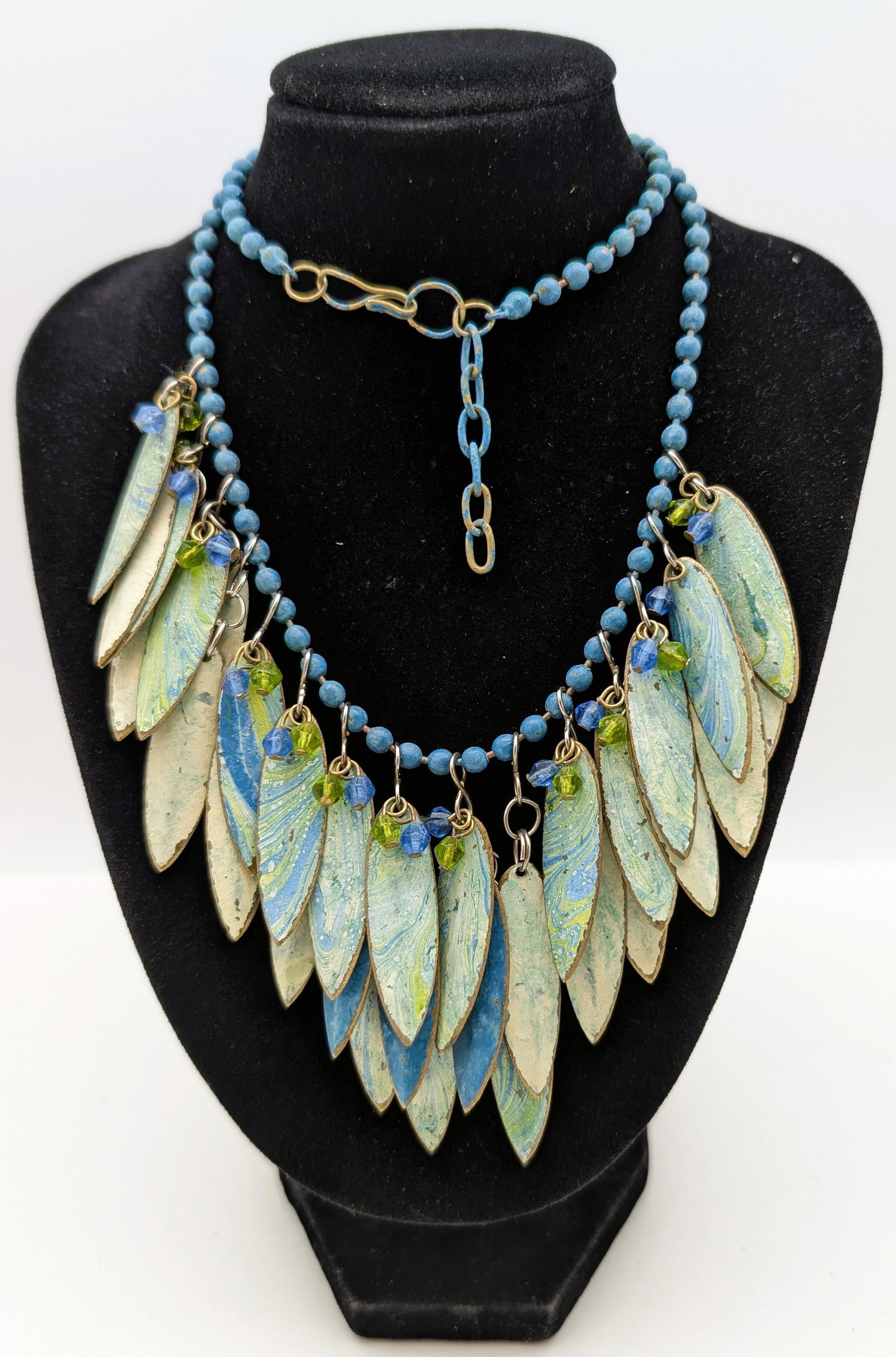 Blue & Green Metal  & Beaded Ladies Statement Necklace (1 of 5)