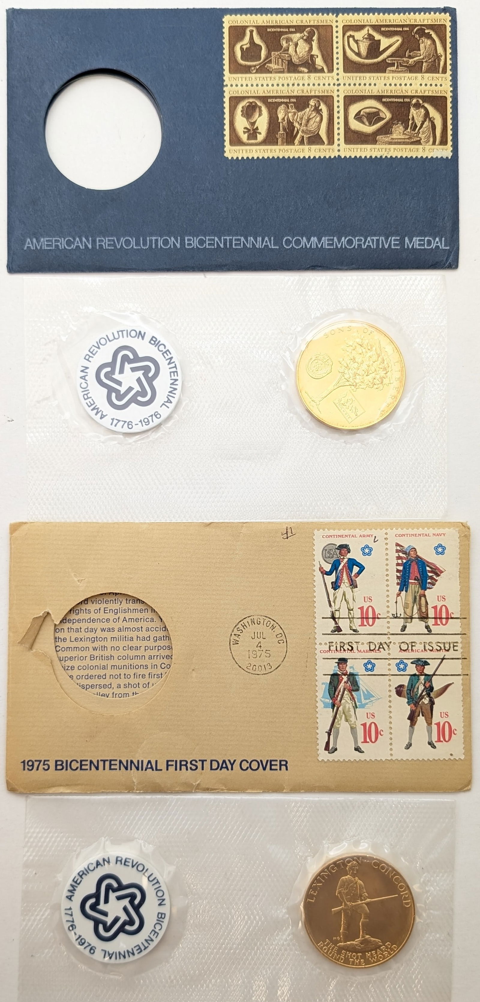 Lot of 2 American Revolution Bicentennial Commemorative Medal & Stamps (1 of 2)