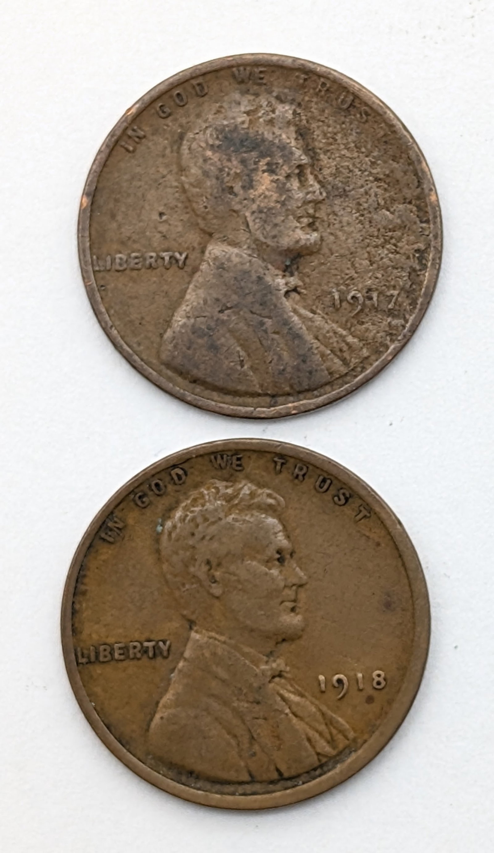 Lot of 2 Wheat Cents - 1917, 1918: Coin