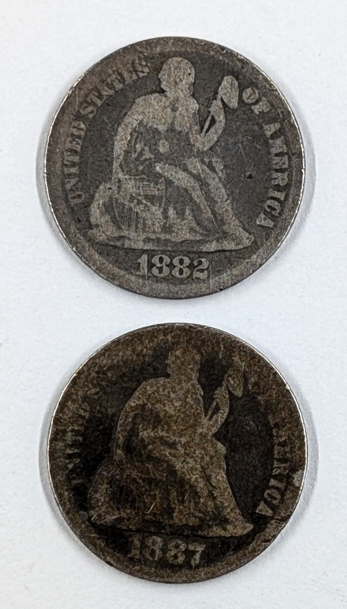 Lot of 2 Silver Seated Liberty Dimes - 1882, 1887 (1 of 2)