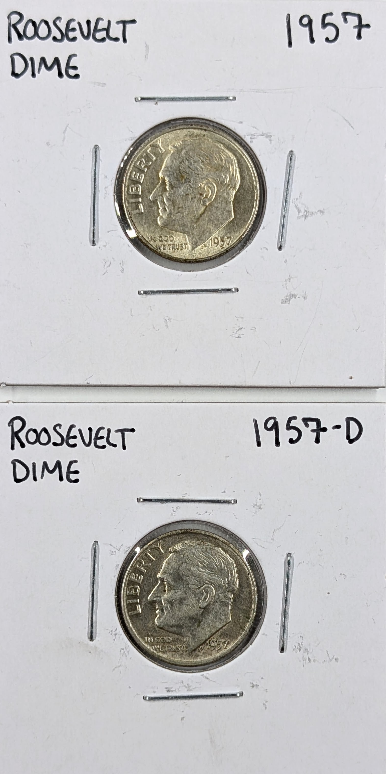 Lot of 2 Silver Roosevelt Dimes - 1957 P/D (1 of 2)