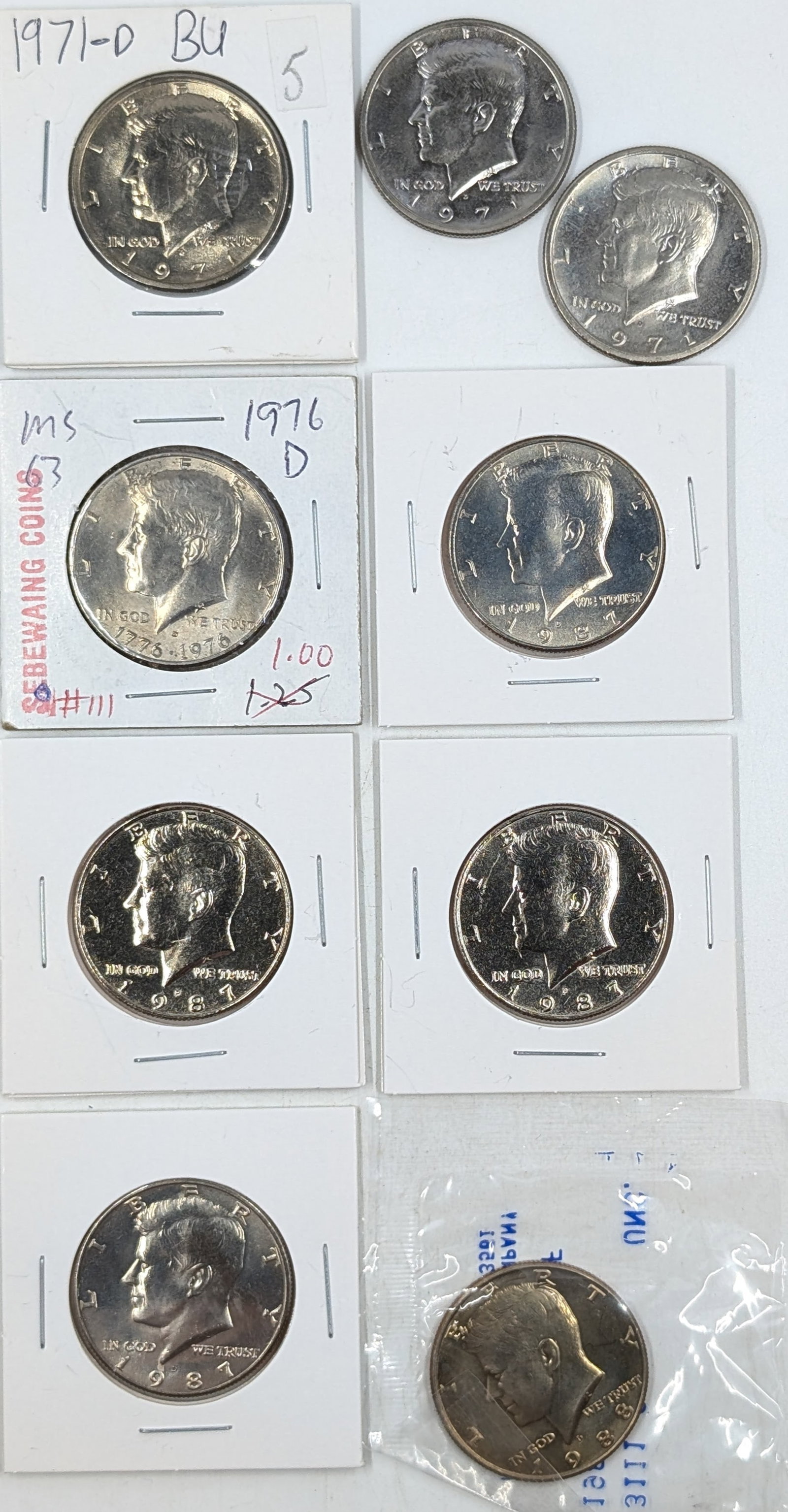 Lot of 9 John F Kennedy Half Dollars - 1971-1988 - Most Uncirculated: Coin