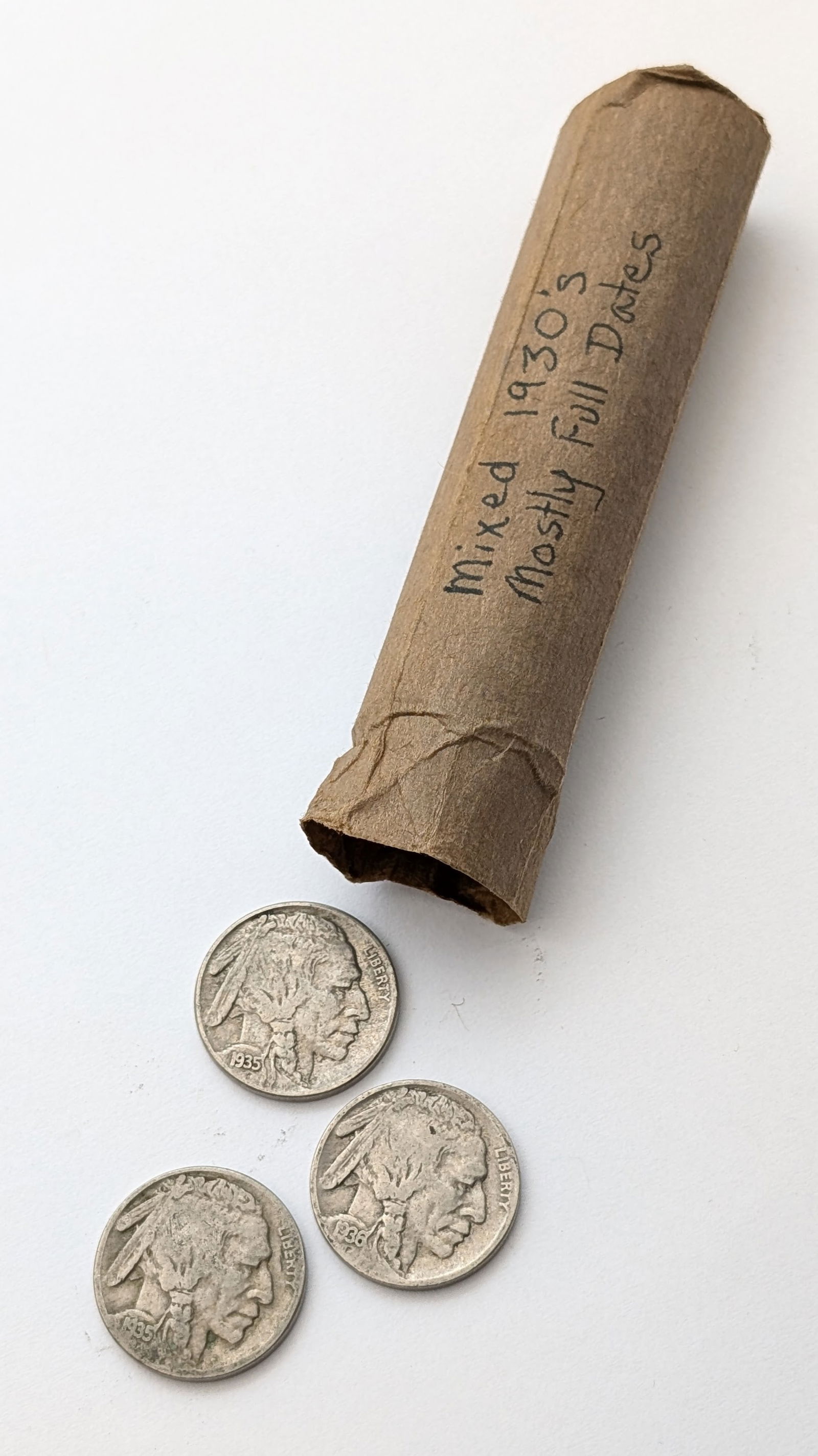 Roll of 40 Buffalo Head Nickels - 1930s, Mostly Full Dates (1 of 3)