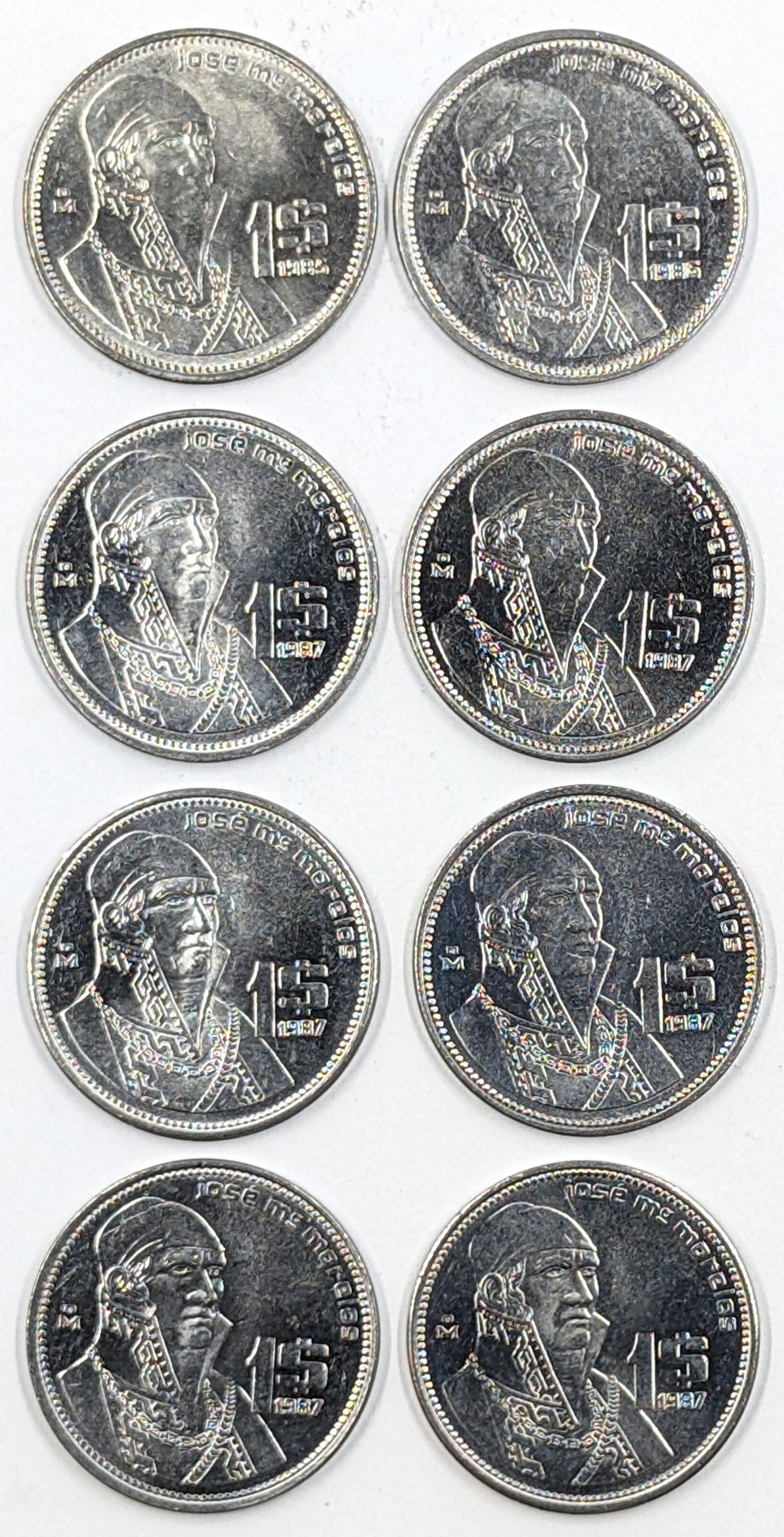Lot of 8 - 1980s Mexico $1 Pesos- Most Uncirculated (1 of 2)