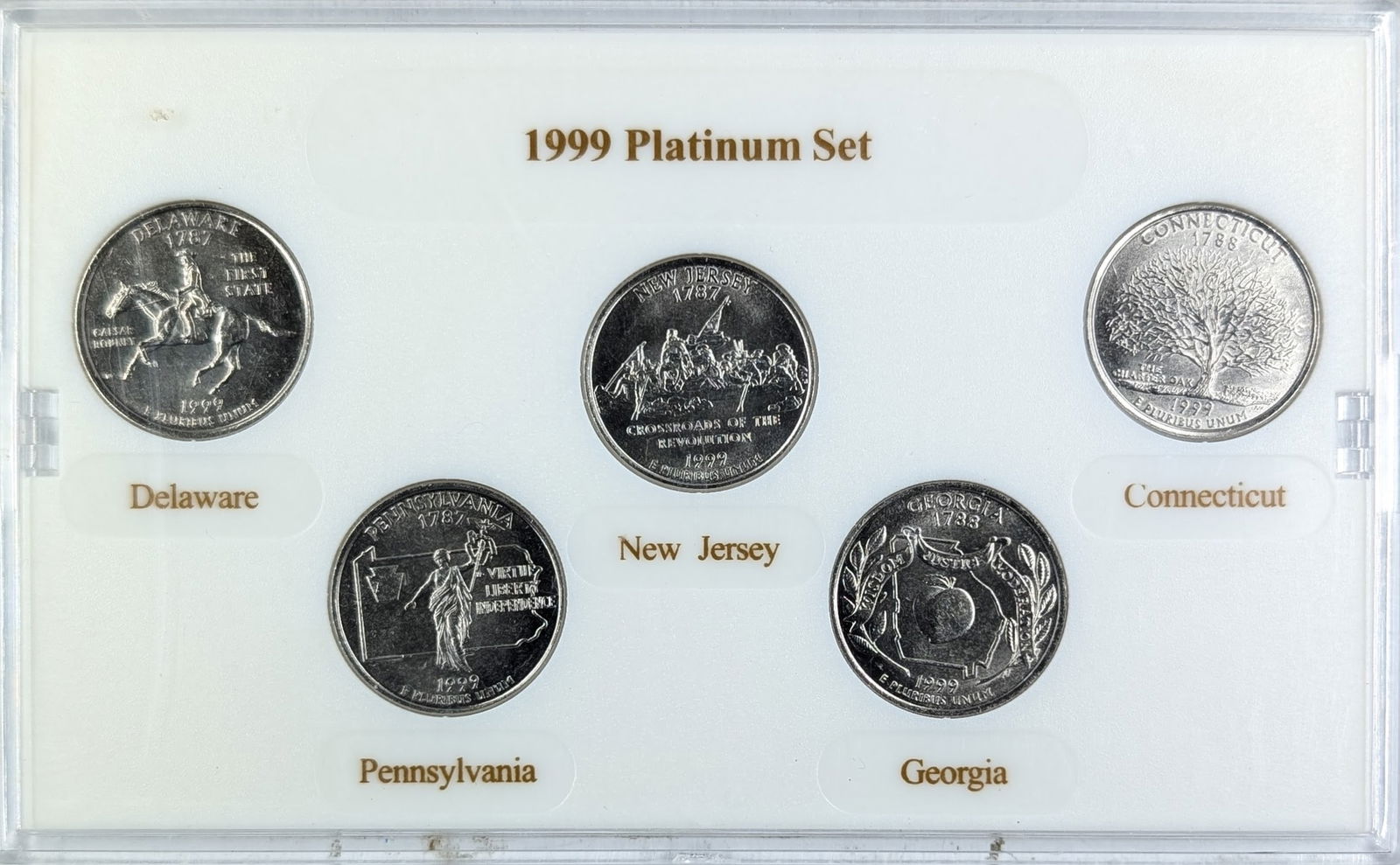 1999-P Platinum State Quarter Set - DE, PA, NJ, GA, CT (1 of 2)