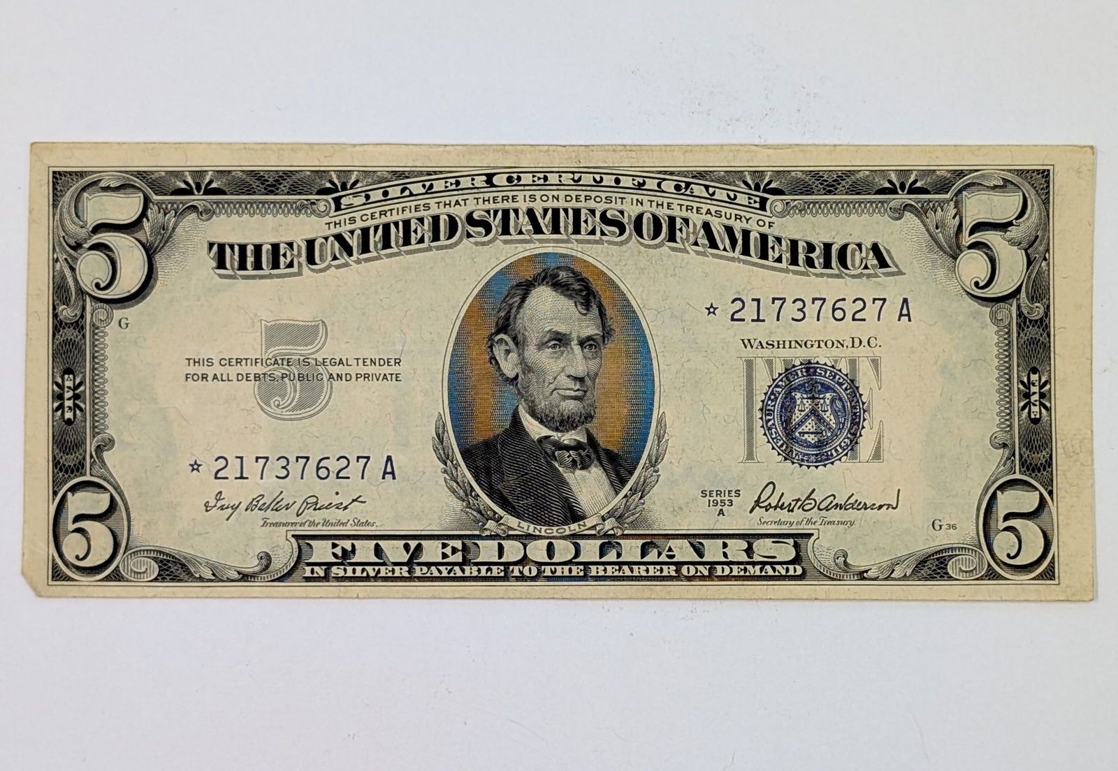 1953-A $5 Note - Silver Certificate - Star Note (1 of 2)