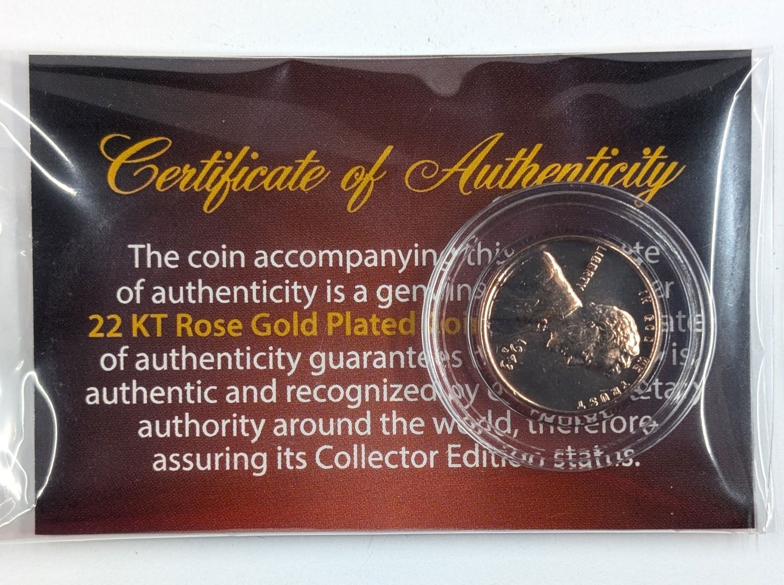 22K Rose Gold plated 1943-D Lincoln Cent w/ COA (1 of 2)