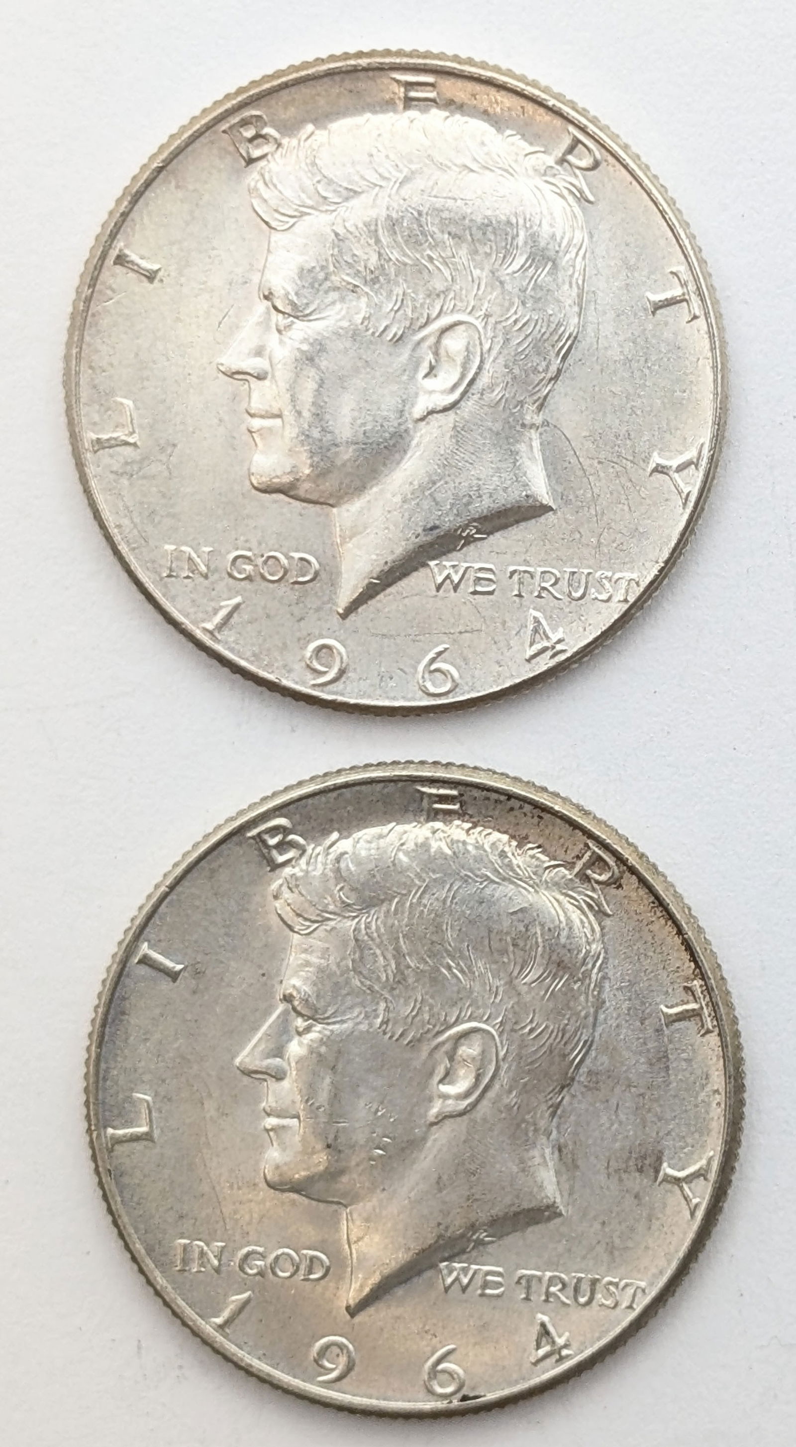 Lot of 2 Silver John F. Kennedy Half Dollars 1964,1964-D (1 of 2)