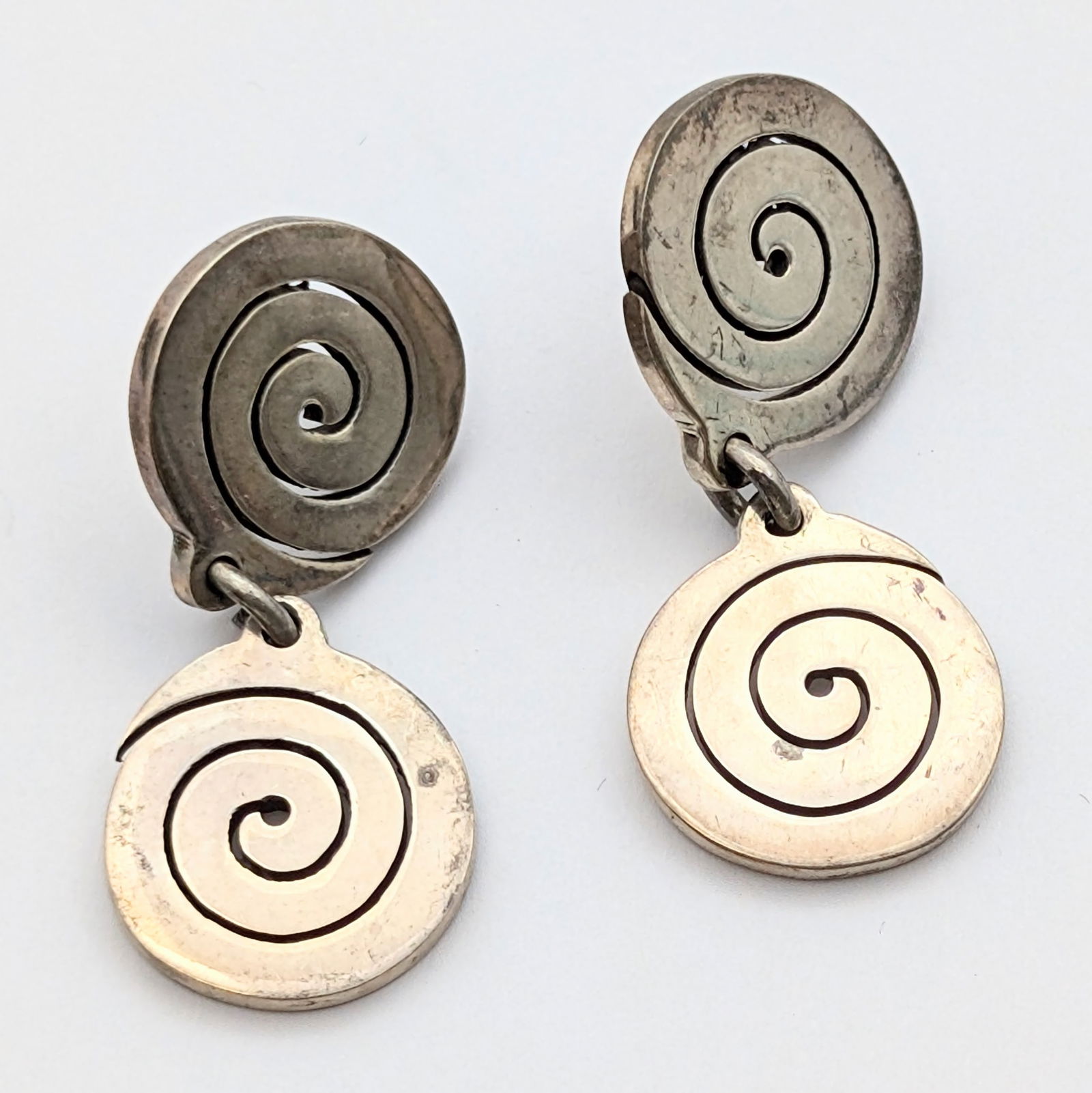Mexico Sterling Silver Spiral Ladies Earrings - 0.51oz (1 of 5)