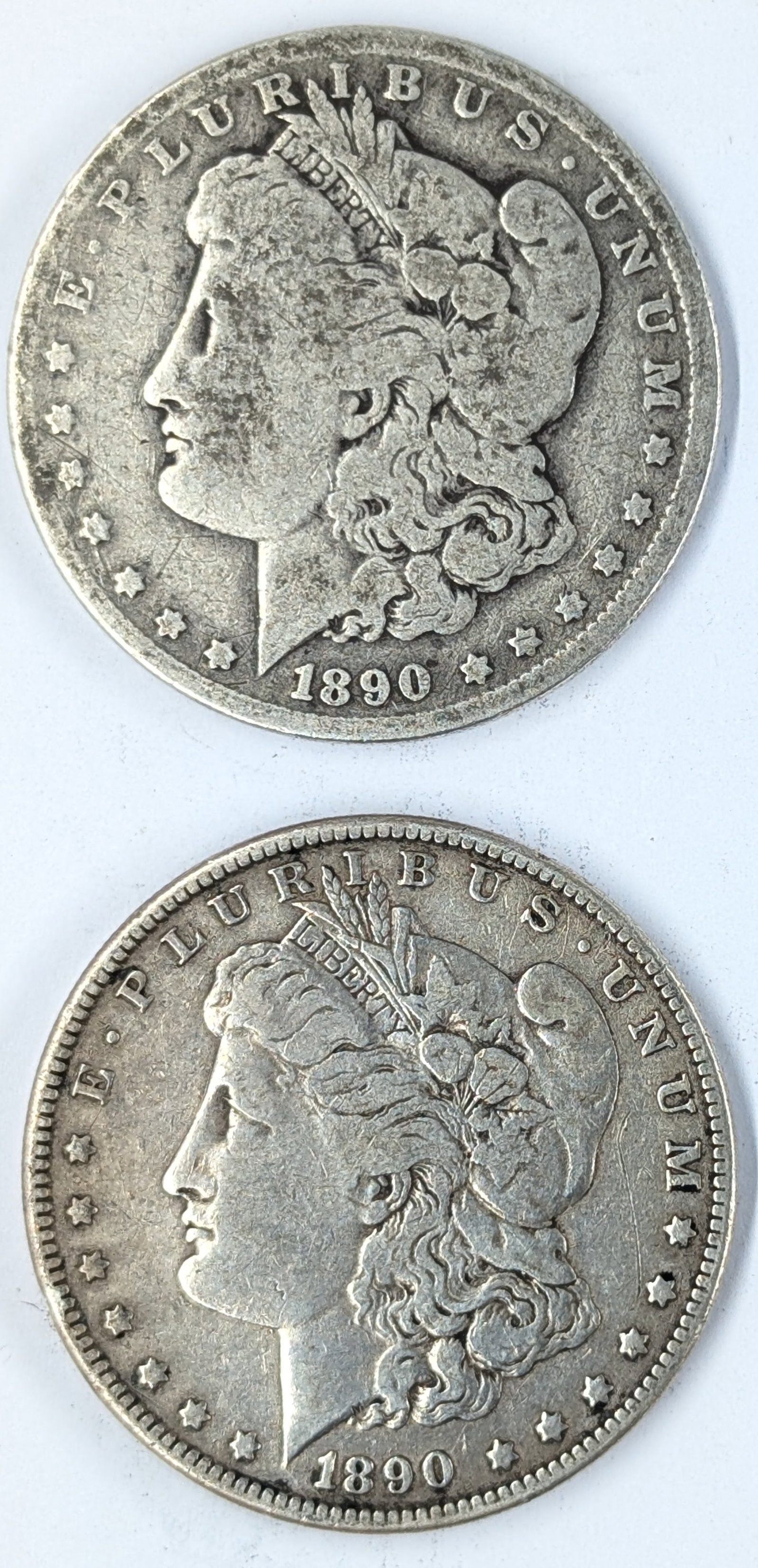 Lot of 2 Morgan Silver Dollars - 1890 P/O: Silver