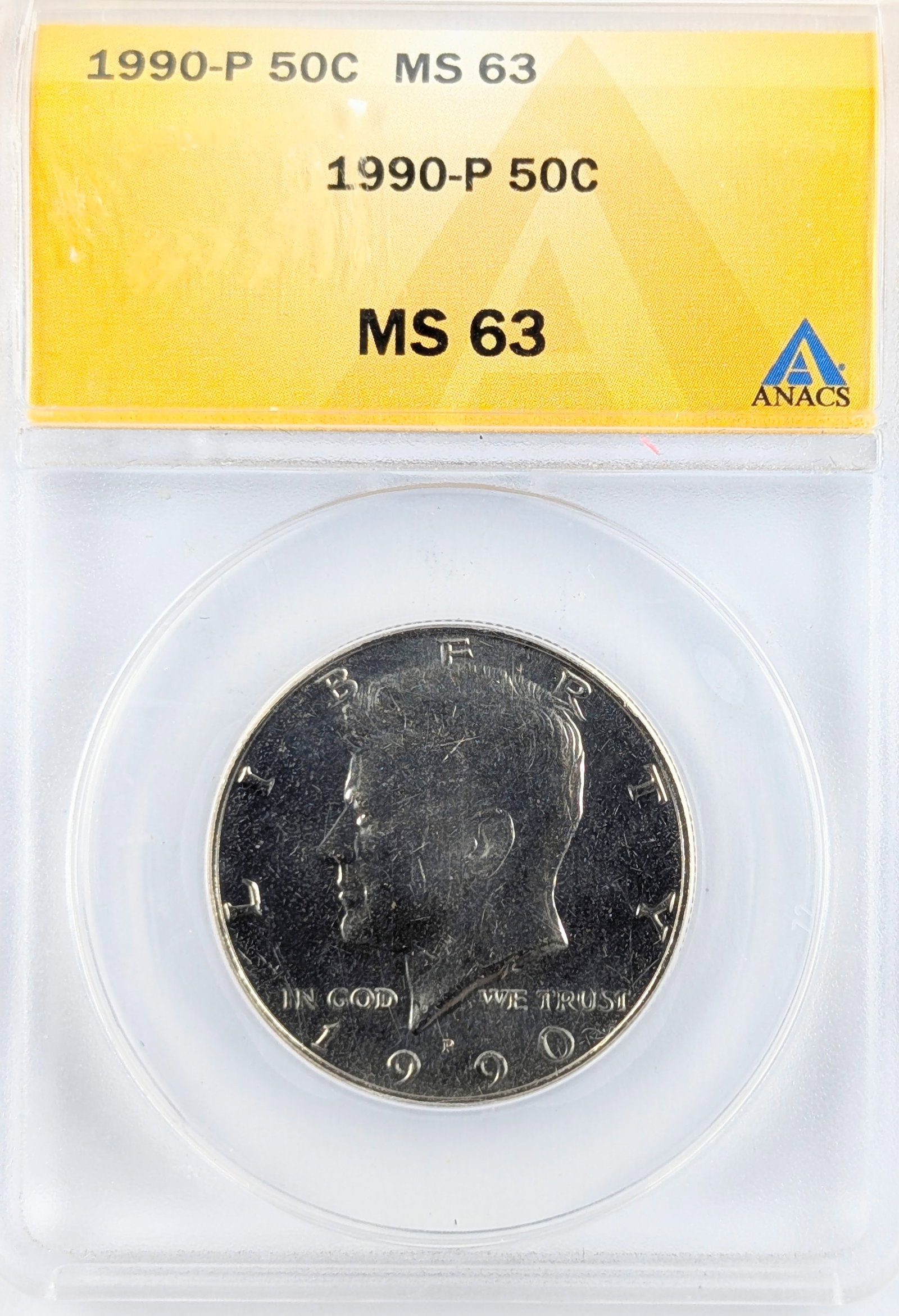 ANACS 1990-P MS63 John F Kennedy Half Dollar: Coin