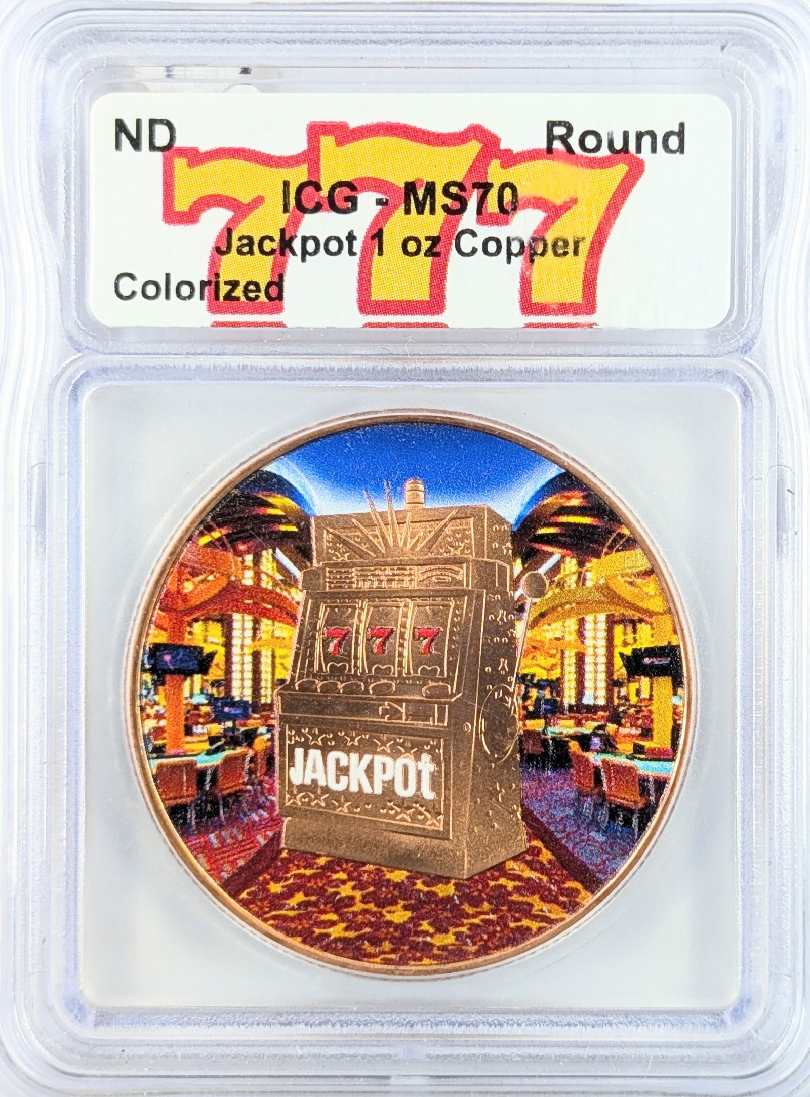 ICG MS70 Colorized Las Vegas 1 Ounce Fine .999 Copper Round: Copper