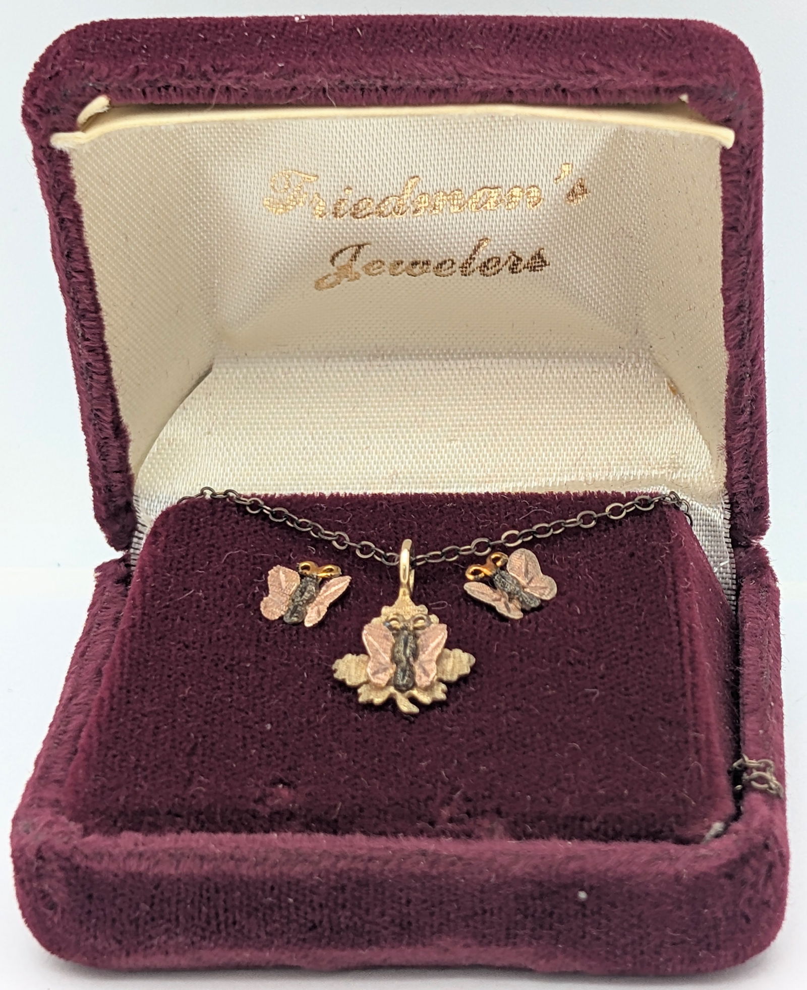 NIB 10K Tri-Gold Butterfly Leaf Ladies Necklace & Earring Set- 2.3g (1 of 8)