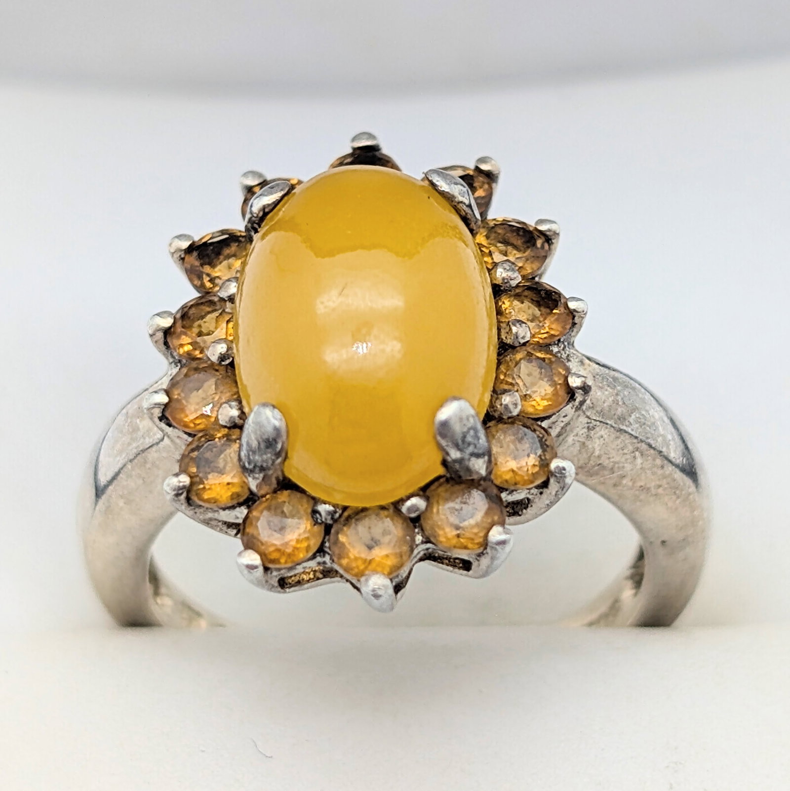 Sterling Silver Yellow-Orange Sunburst Ladies Ring: Size: 5.75