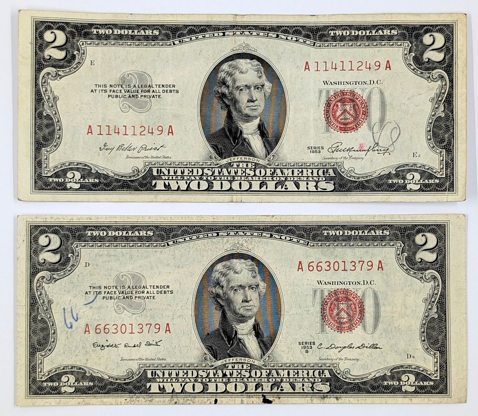Lot of 2 - 1953/1953-B $2 Notes - Red Seals (1 of 2)