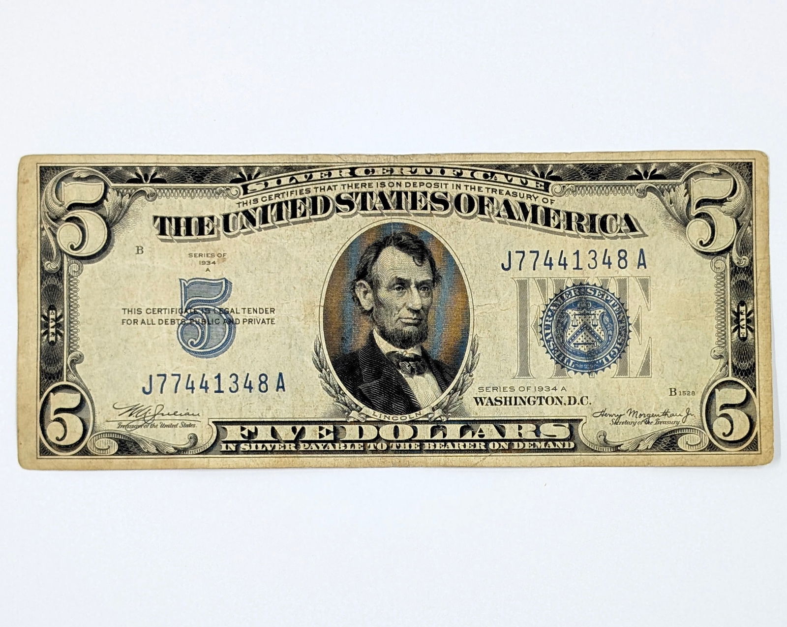 1934-A $5 Note - Silver Certificate: Currency