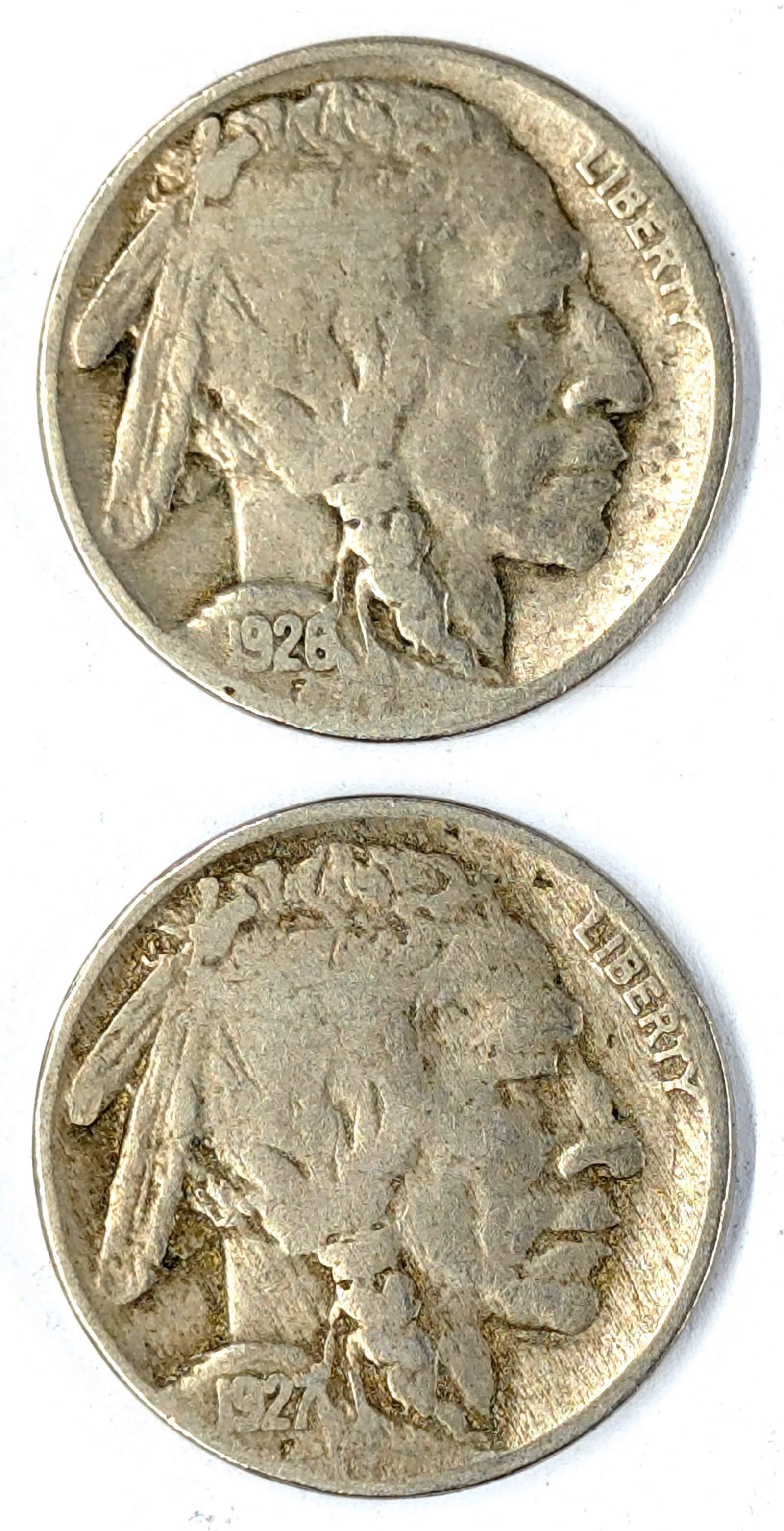 Lot of 2 Buffalo Head Nickels - 1926, 1927: Coin