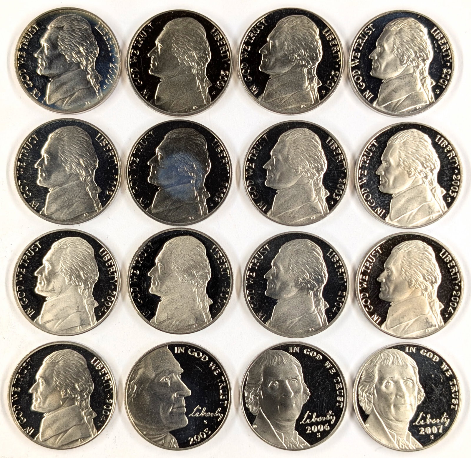 Lot of 16 Uncirculated and Proof Jefferson Nickels - 2000-2007: Coin