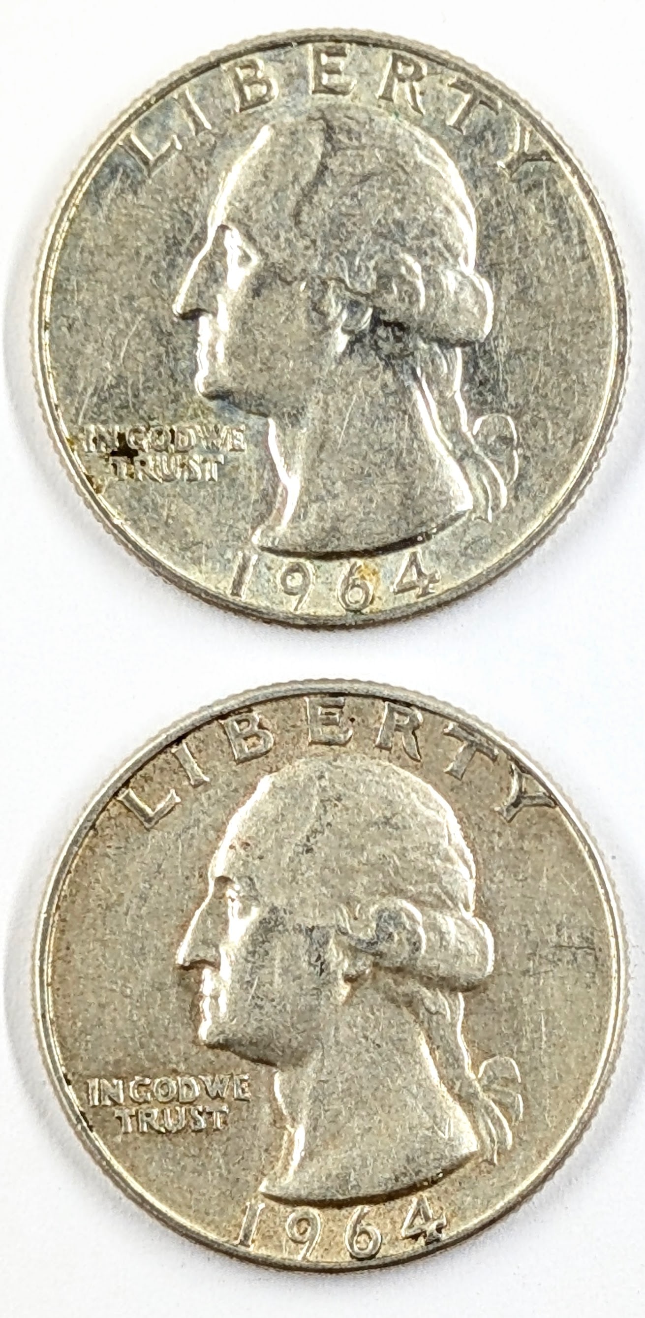 Lot of 2 Silver Washington Quarters - 1964 P/D (1 of 2)