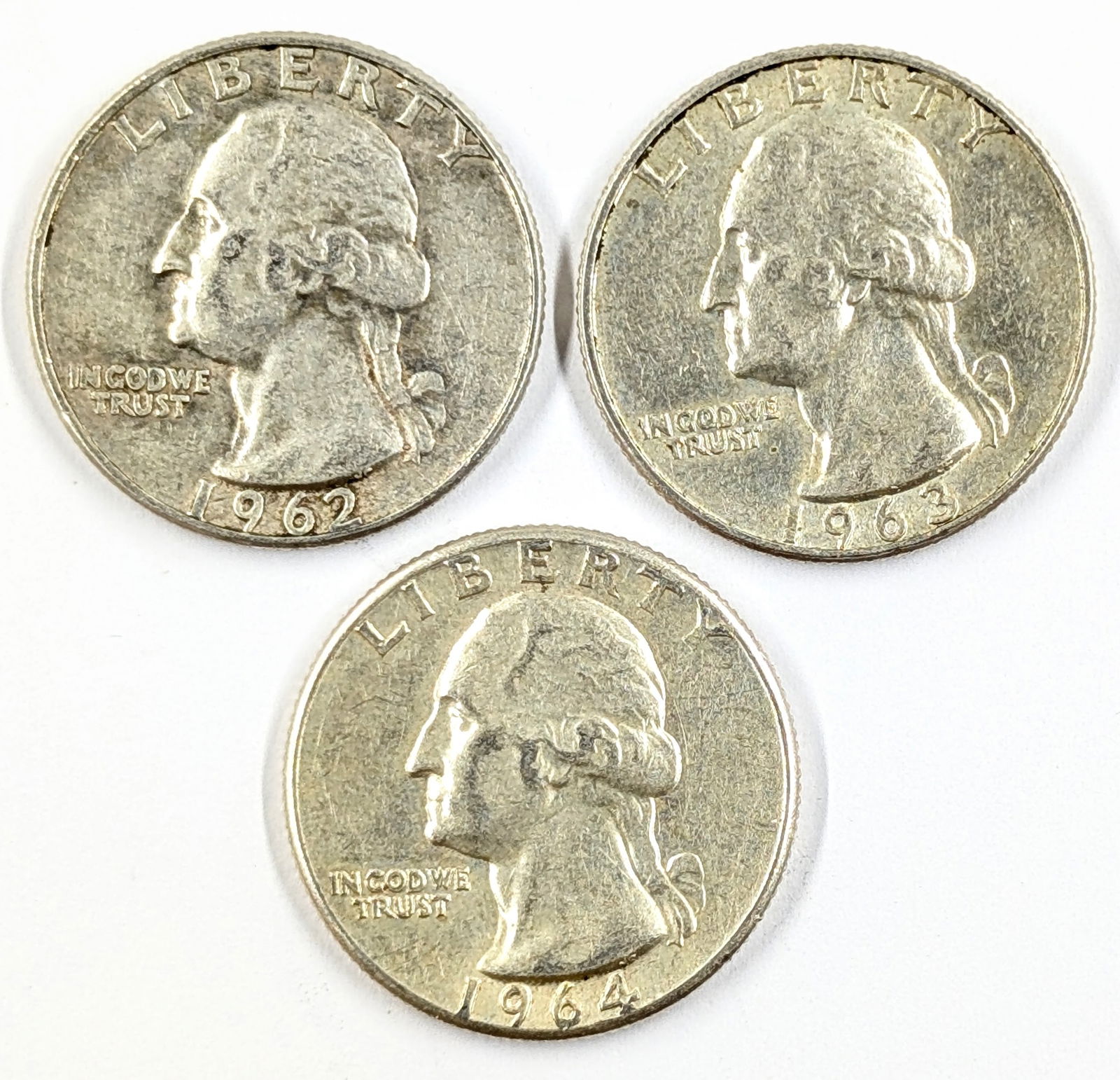 Lot of 3 Silver Washington Quarters - 1962-D, 1963-D, 1964 (1 of 2)