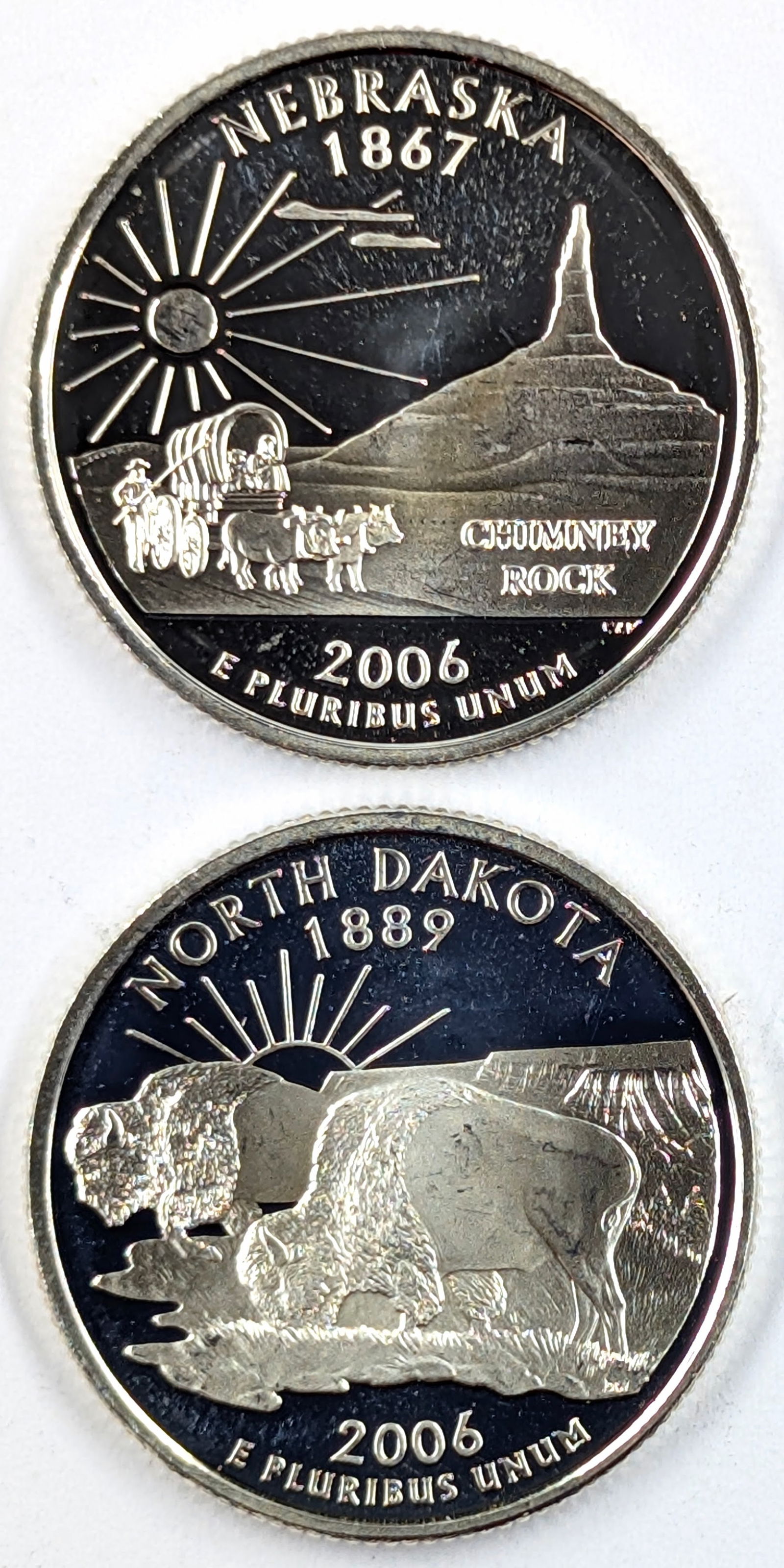 Lot of 2 Silver Proof 2006-S State Quarters - Nebraska, North Dakota: Silver